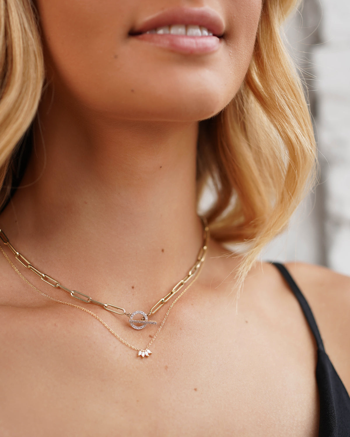14k Gold Large Paper Clip Chain with Diamond Toggle Necklace Zoe Lev Jewelry