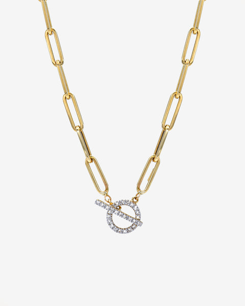 14k Gold Large Paper Clip Chain with Diamond Toggle Necklace