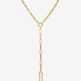 14k Gold Large Paper Clip Lariat Necklace Chains Zoe Lev Jewelry