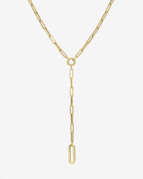 14k Gold Large Paper Clip Lariat Necklace Chains Zoe Lev Jewelry