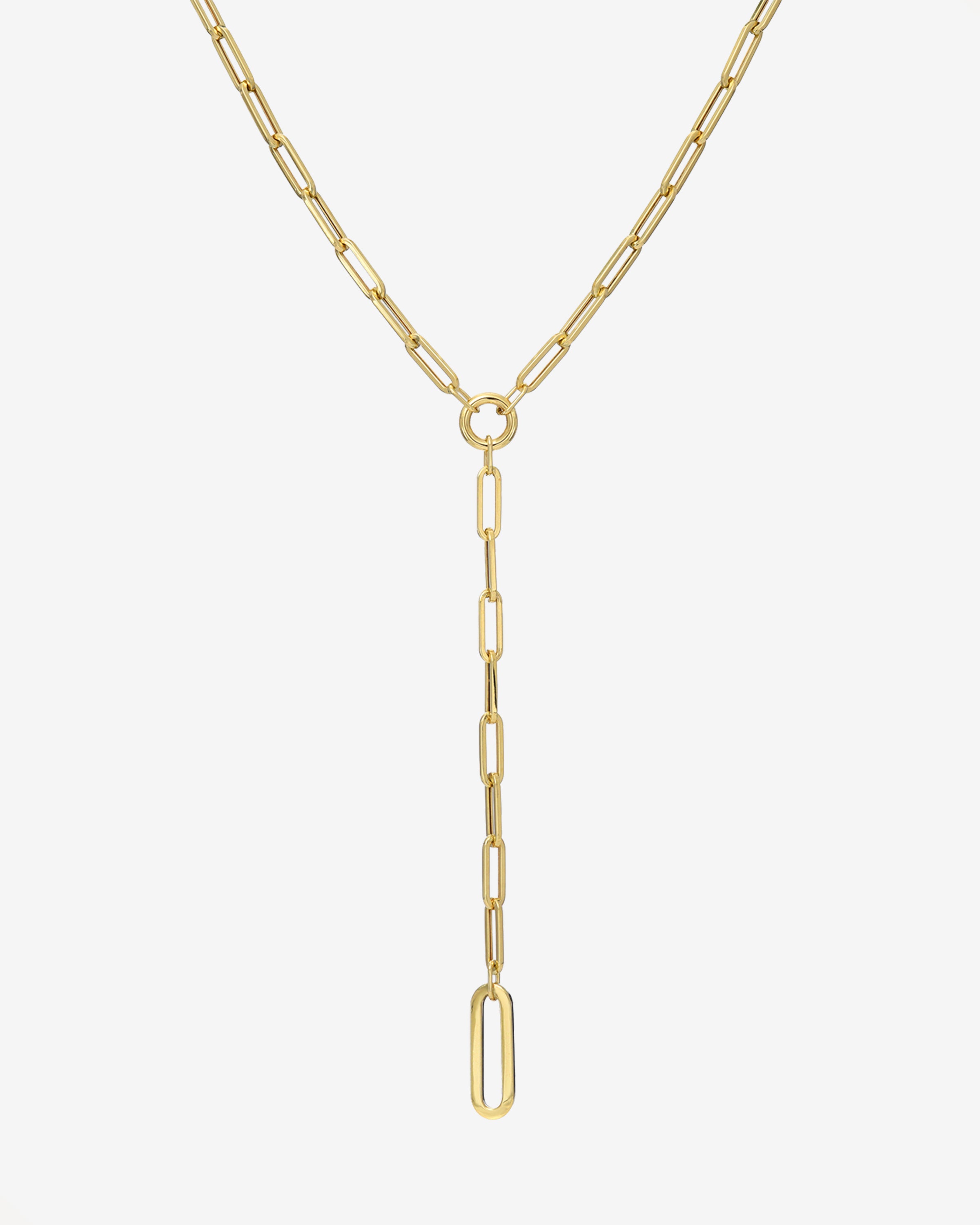 14k Gold Large Paper Clip Lariat Necklace Chains Zoe Lev Jewelry