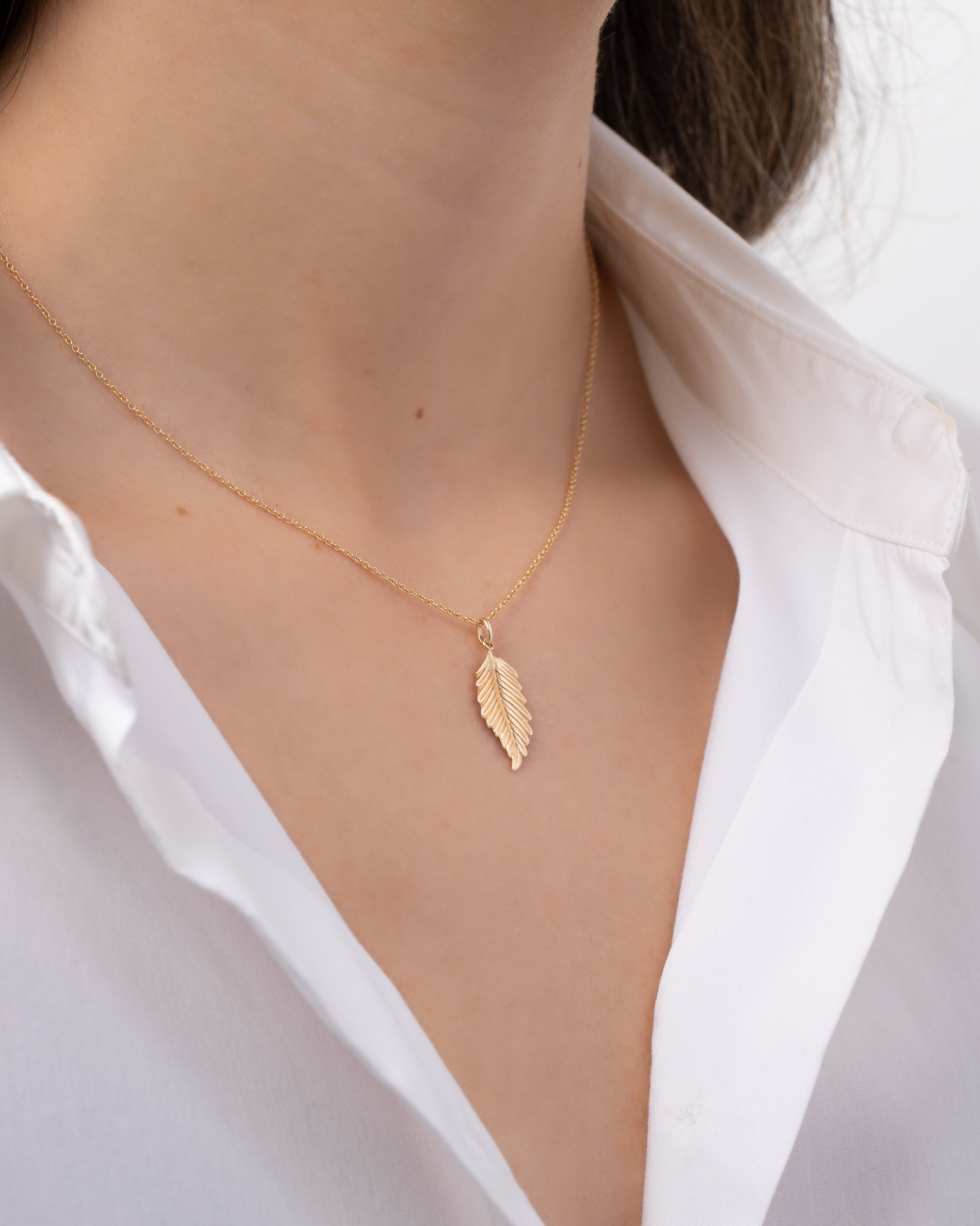 14k Gold Leaf Pendant Zoe Lev Jewelry
