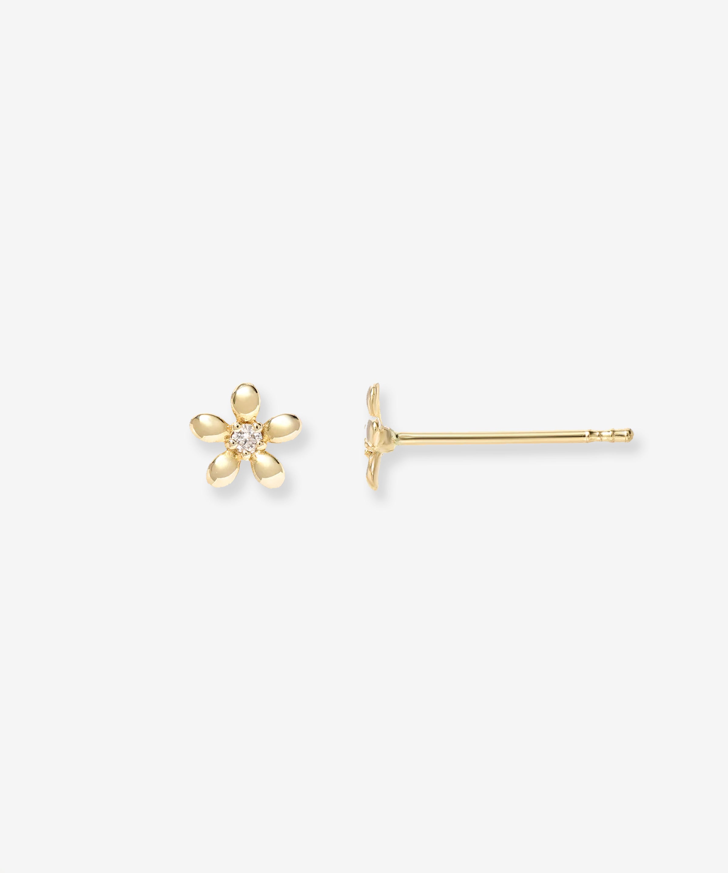 14k Gold Mini Diamond Flower Stud Earrings Zoe Lev Jewelry