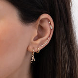 14k Gold Mini Huggie Earring with Diamond Gothic Initial Charm Personalized Zoe Lev Jewelry