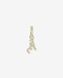 14k Gold Mini Huggie Earring with Diamond Gothic Initial Charm Personalized Zoe Lev Jewelry
