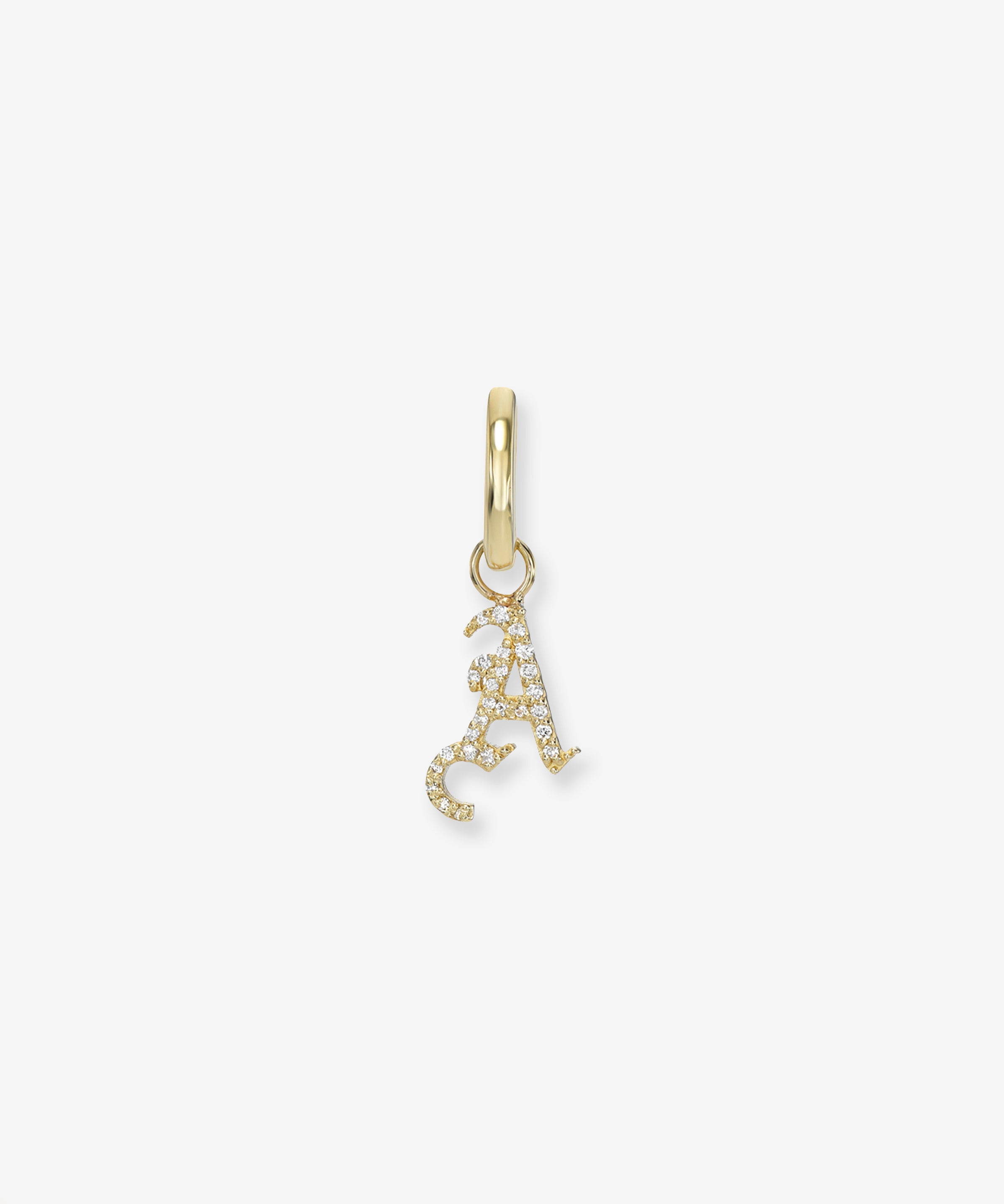 14k Gold Mini Huggie Earring with Diamond Gothic Initial Charm Personalized Zoe Lev Jewelry