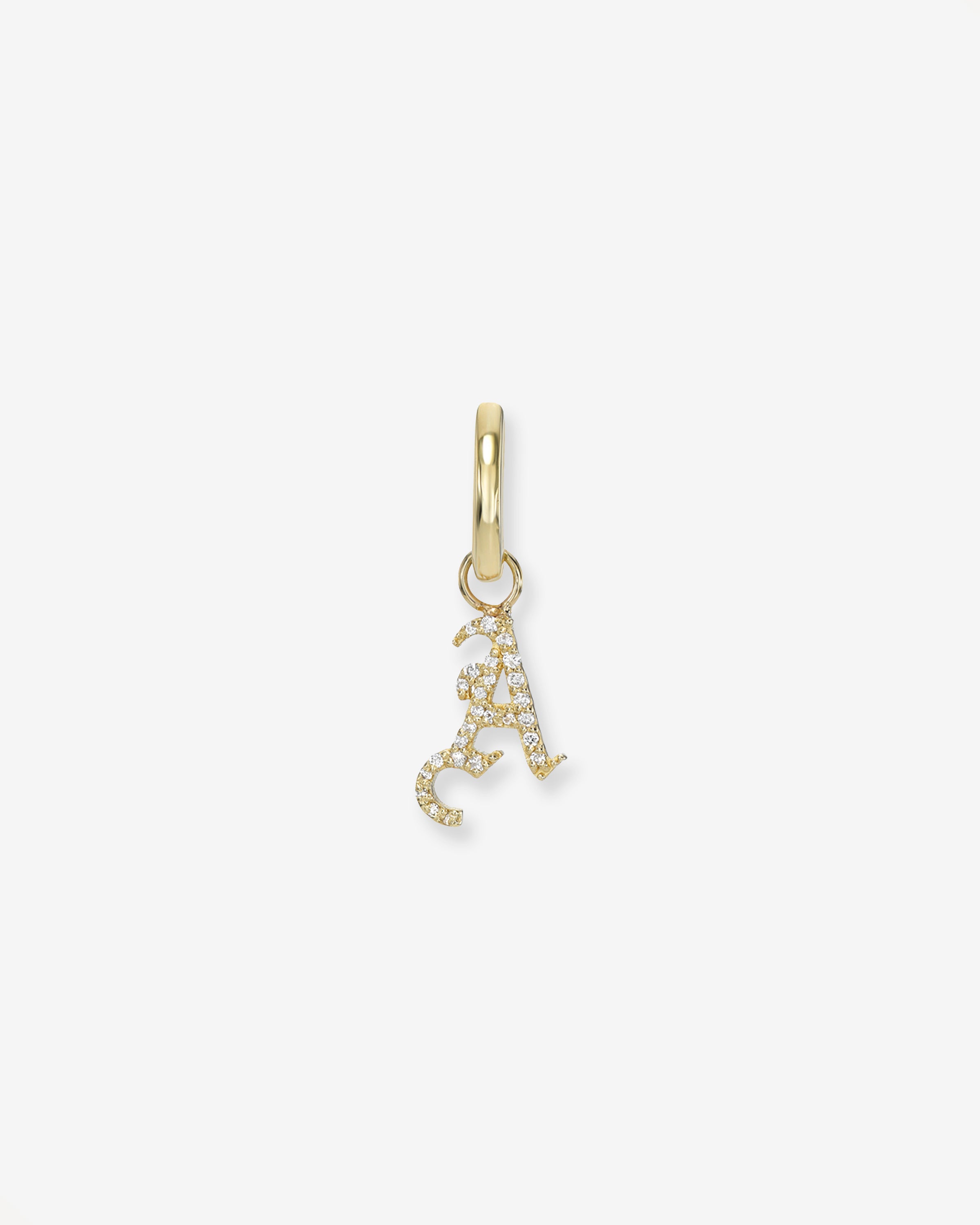 14k Gold Mini Huggie Earring with Diamond Gothic Initial Charm Personalized Zoe Lev Jewelry