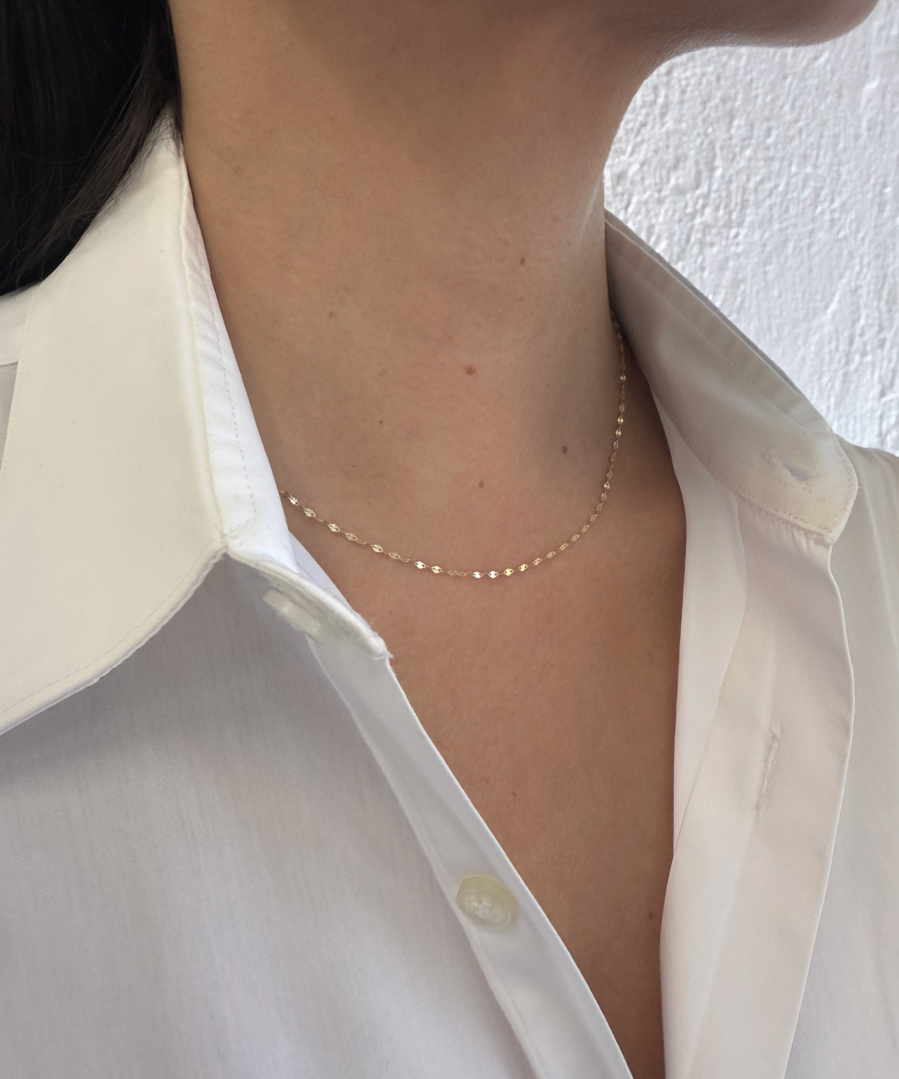 14k Gold Mini Mirror Chain Link Necklace Chains Zoe Lev Jewelry