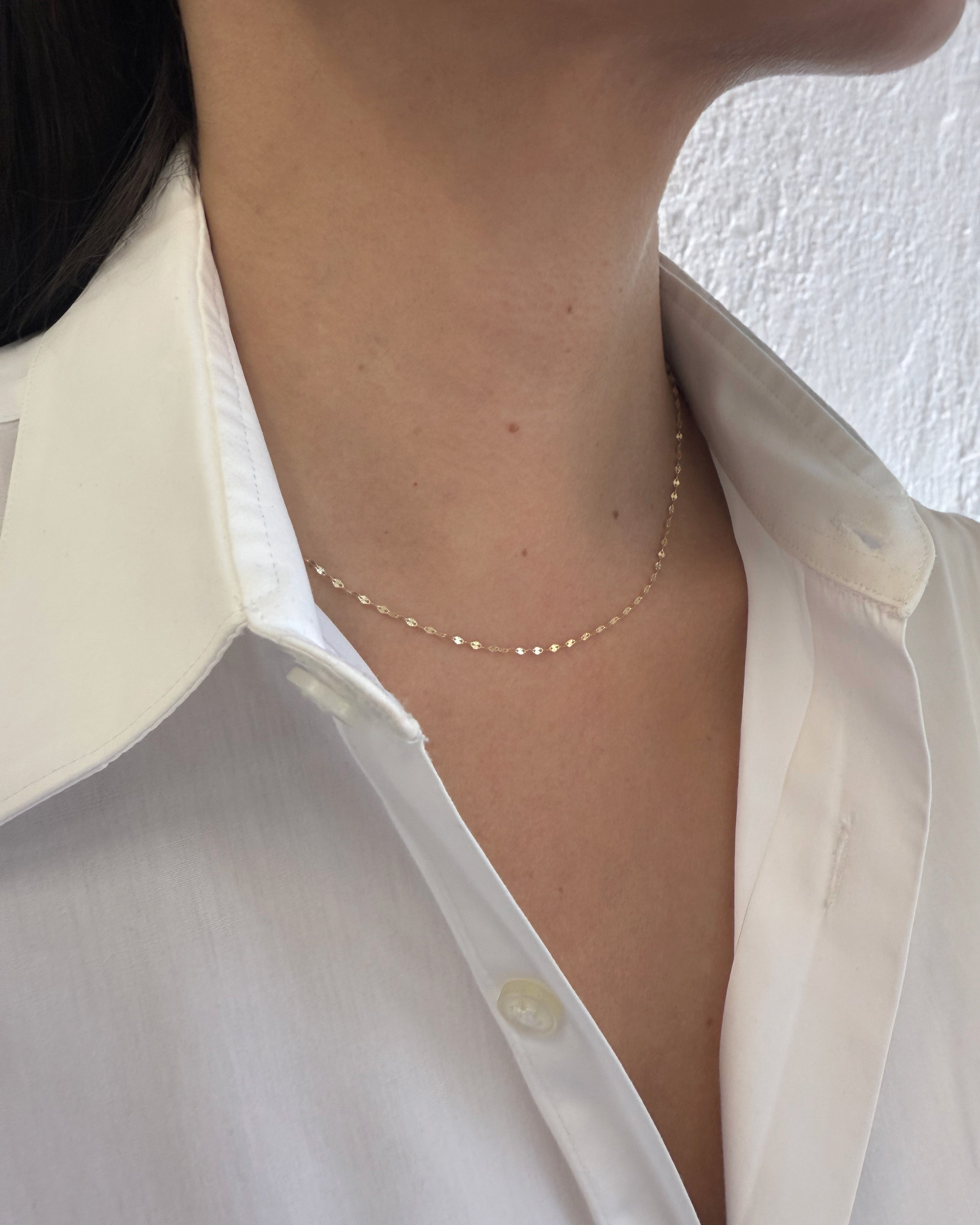 14k Gold Mini Mirror Chain Link Necklace Chains Zoe Lev Jewelry