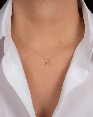 14k Gold Mini Wishbone Necklace