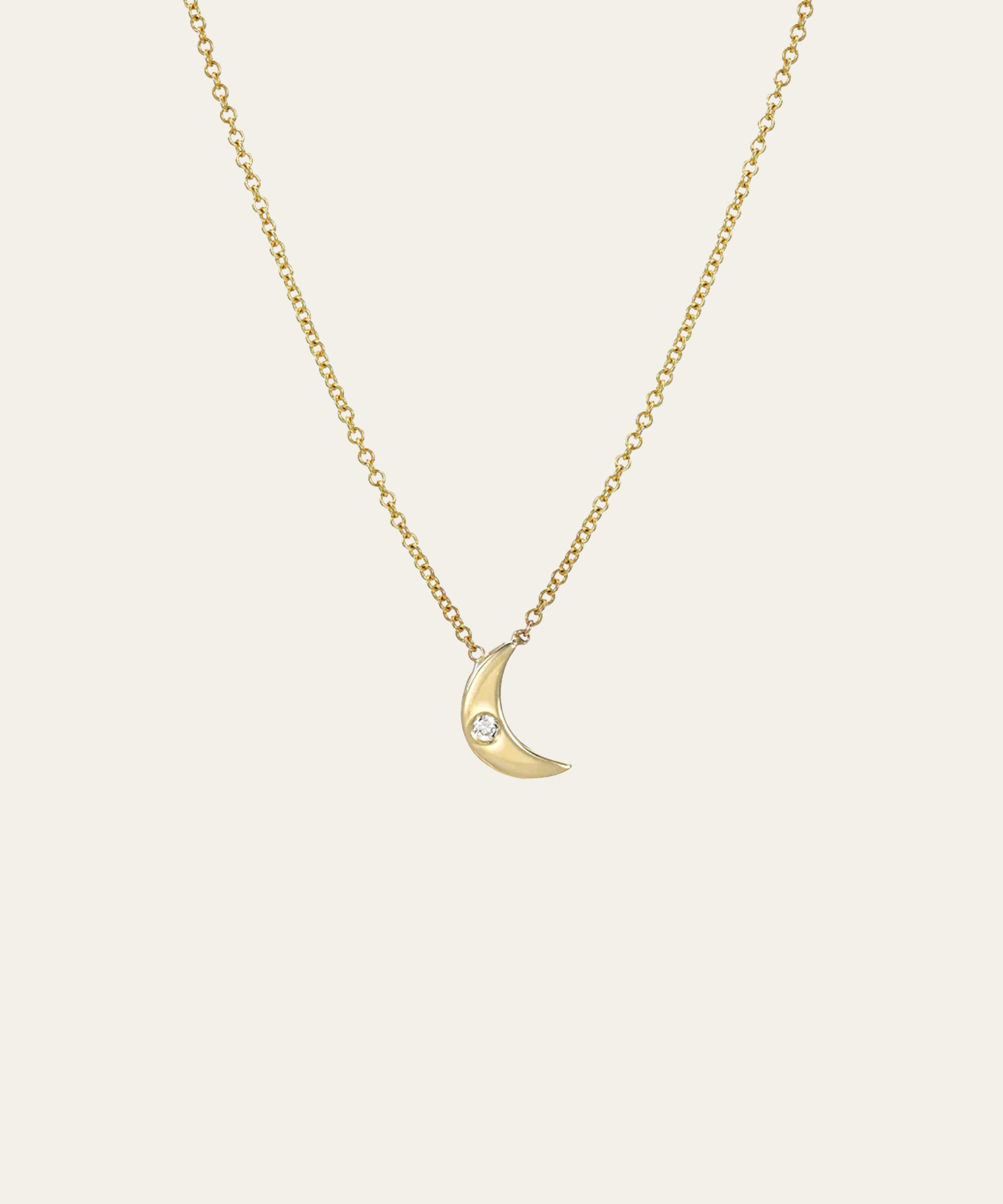 Kids 14k Gold Moon with Tiny Diamond Necklace Kids Zoe Lev Jewelry