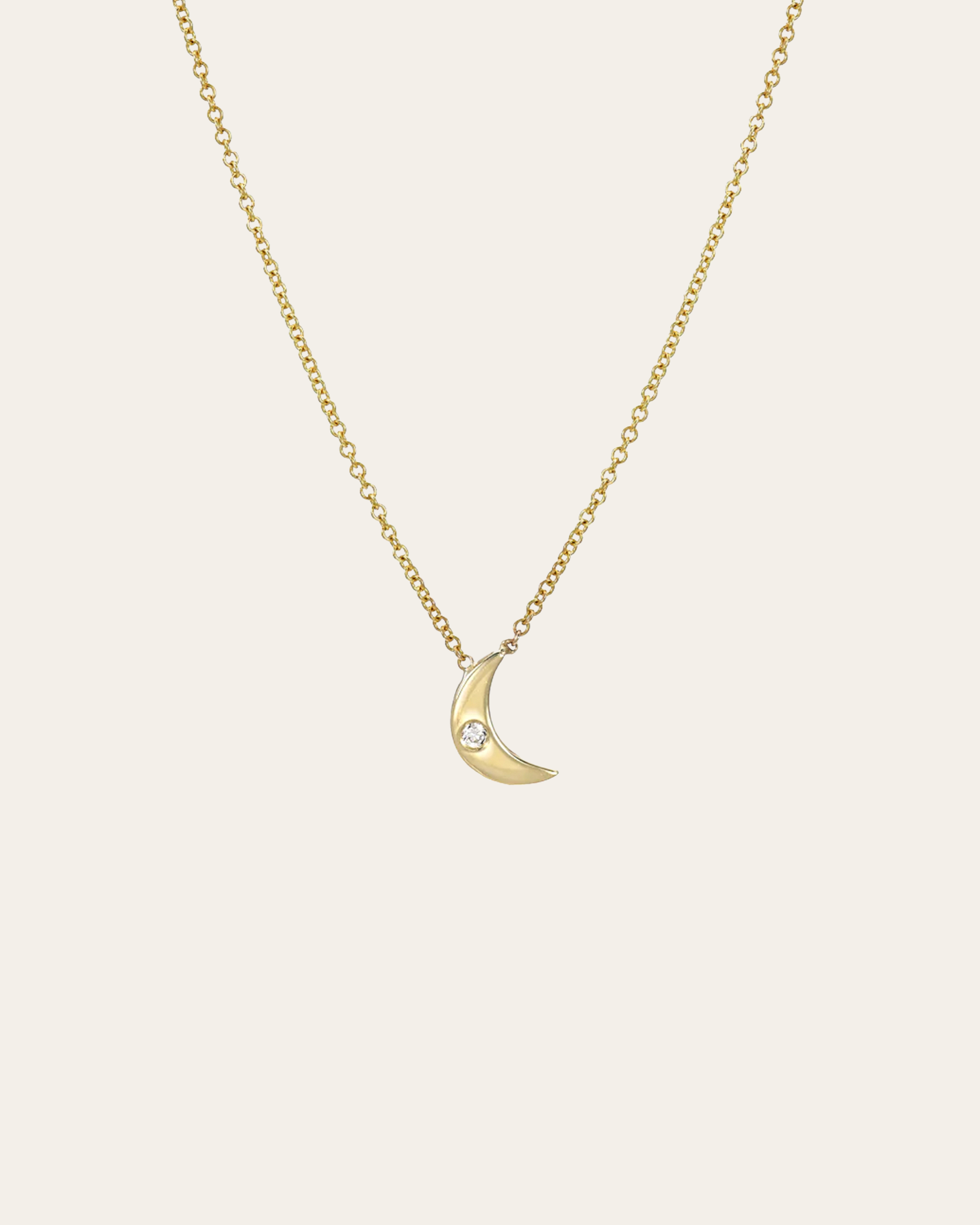 Kids 14k Gold Moon with Tiny Diamond Necklace Kids Zoe Lev Jewelry