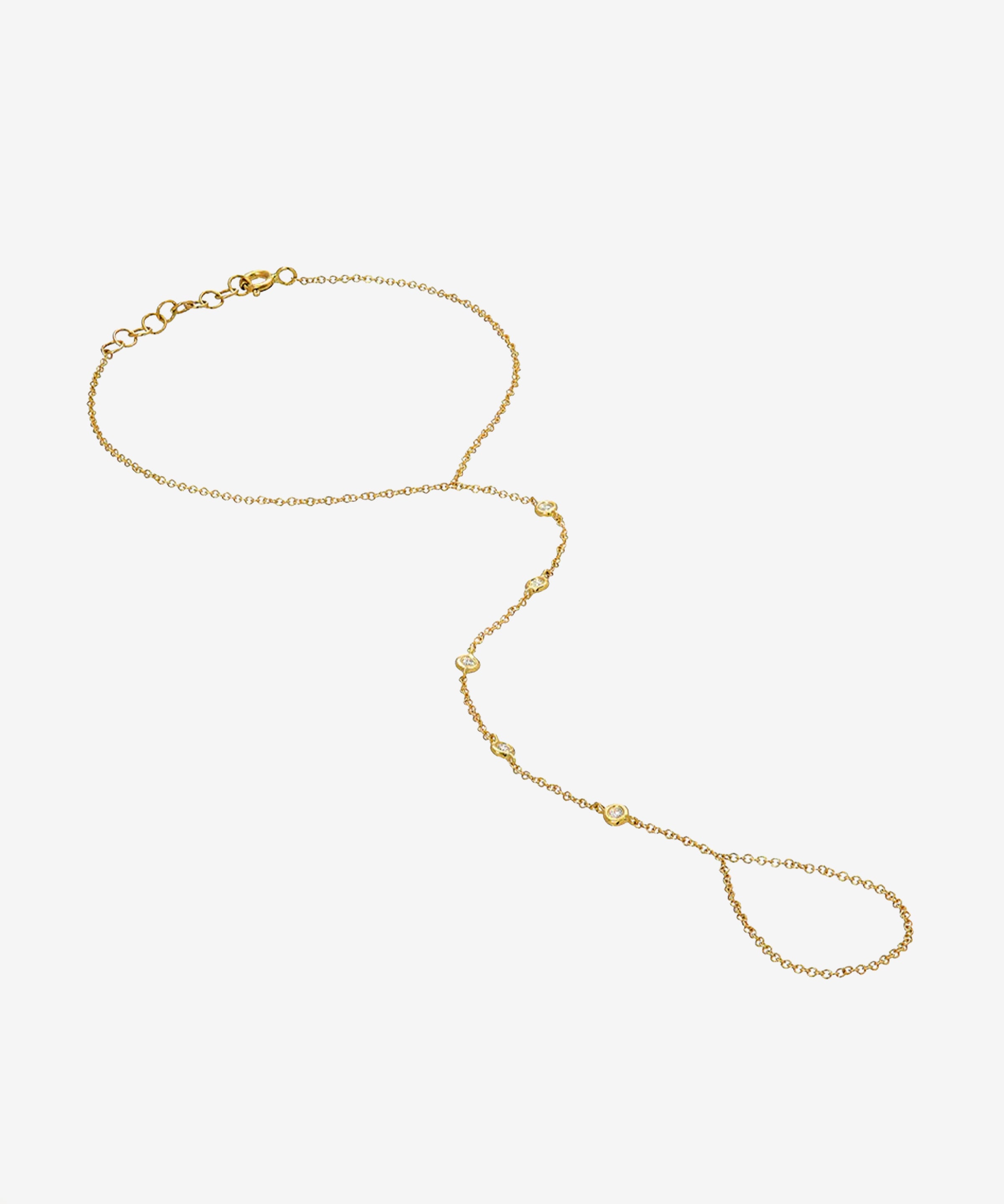 14k Gold Multiple Bezel Diamond Hand Chain Hand Chain Zoe Lev Jewelry