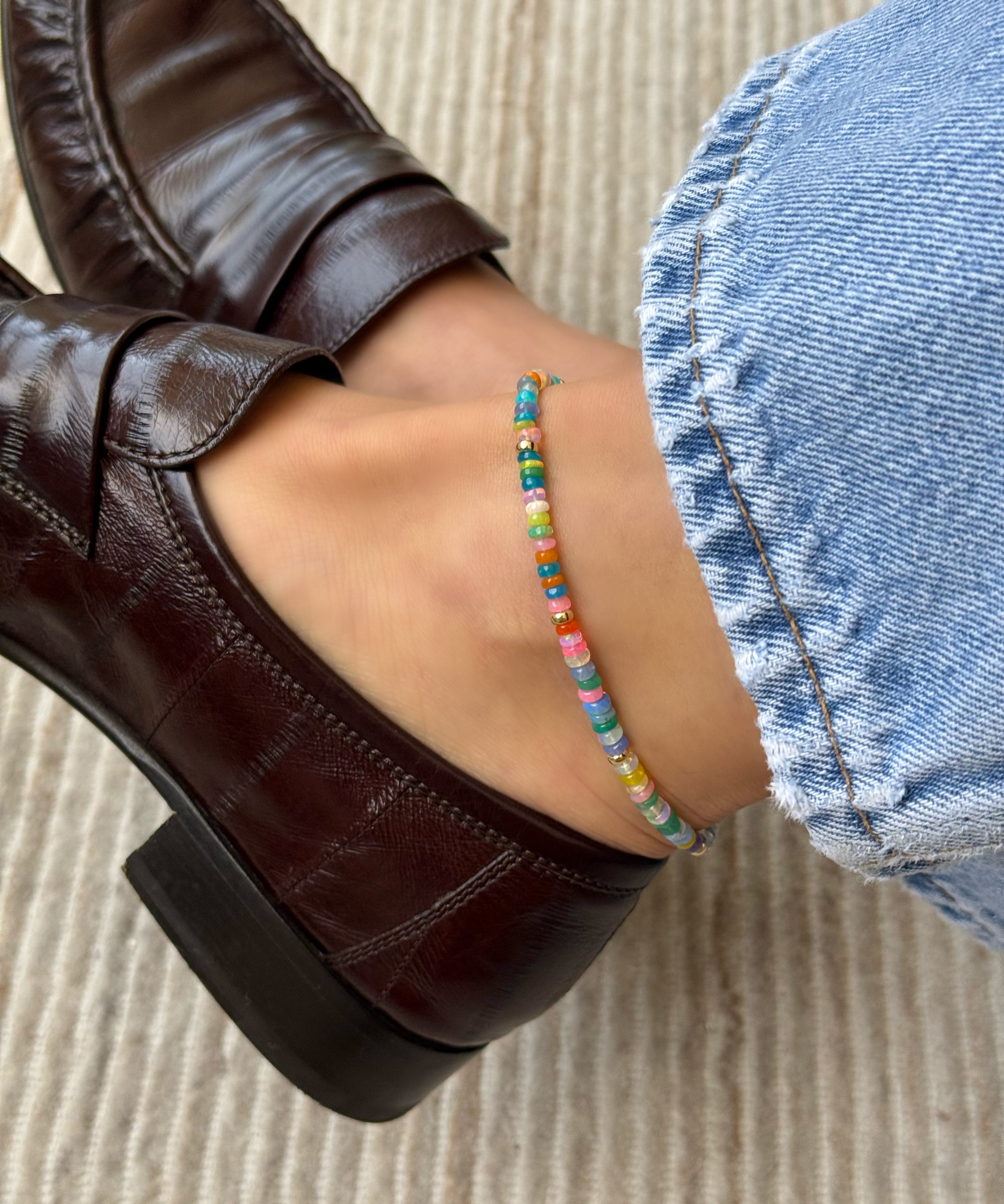 14k Gold Rainbow Opal Segment Anklet Zoe Lev Jewelry