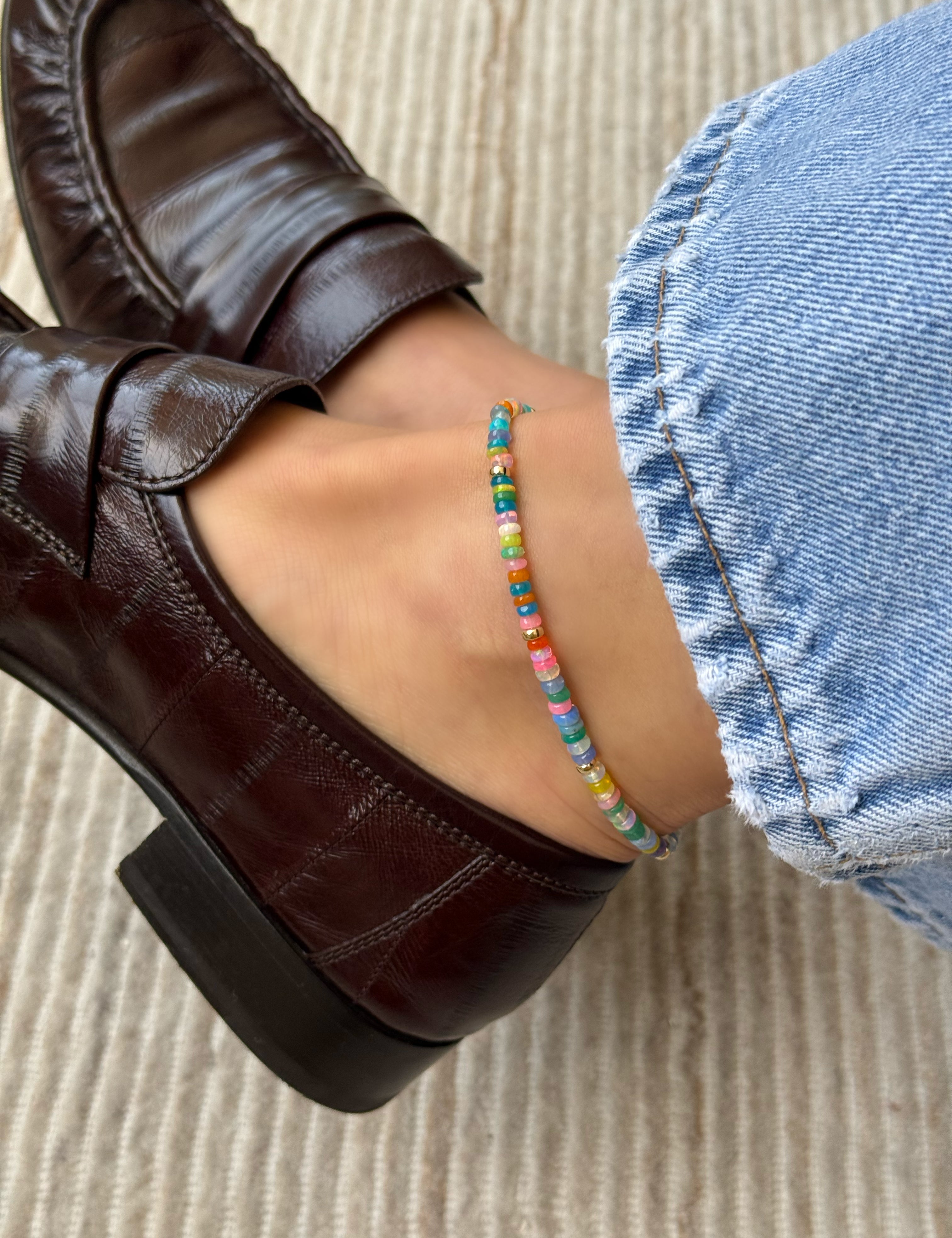 14k Gold Rainbow Opal Segment Anklet Zoe Lev Jewelry
