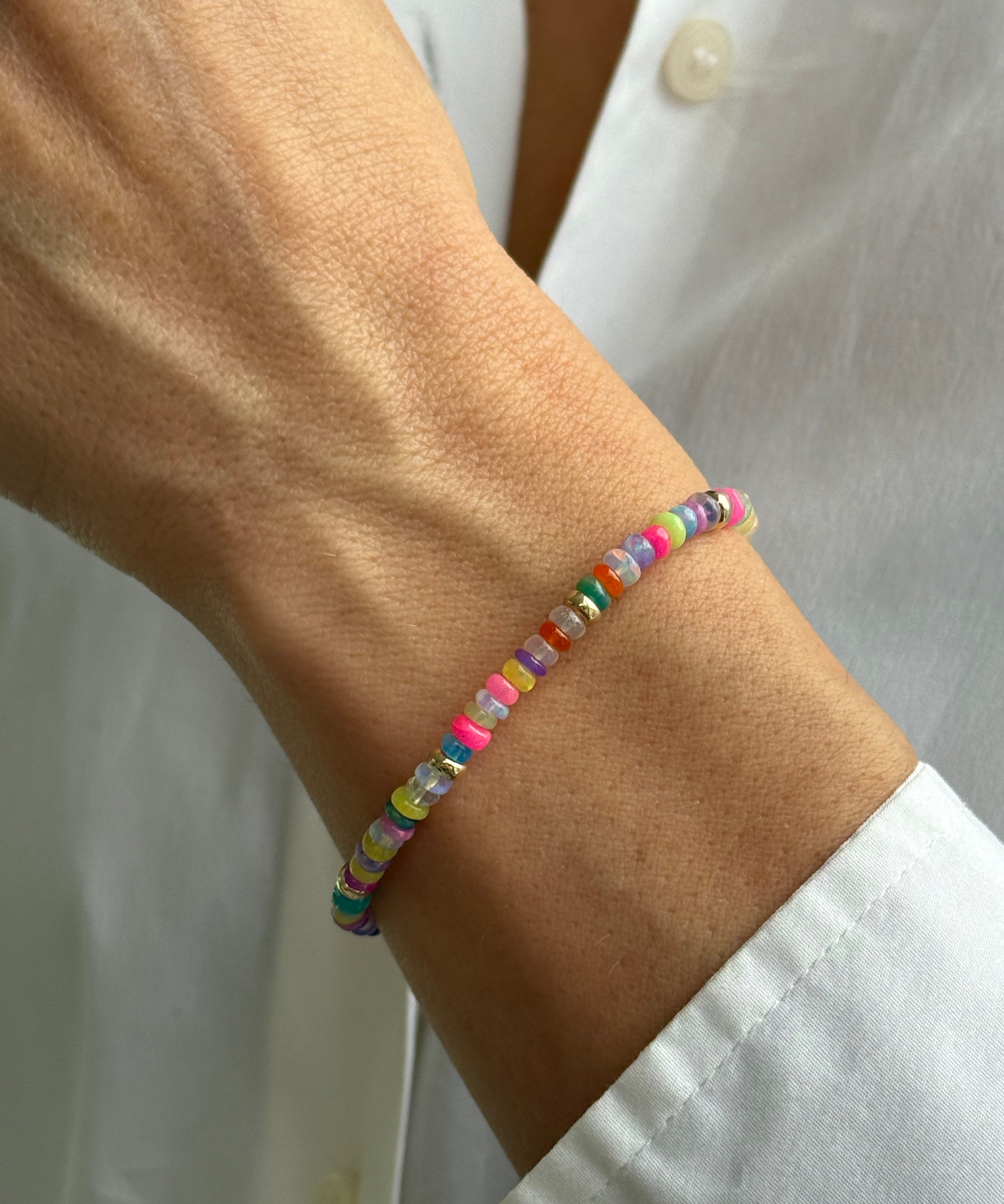 14k Gold Rainbow Opal Segment Bracelet Bead Bracelets Zoe Lev Jewelry