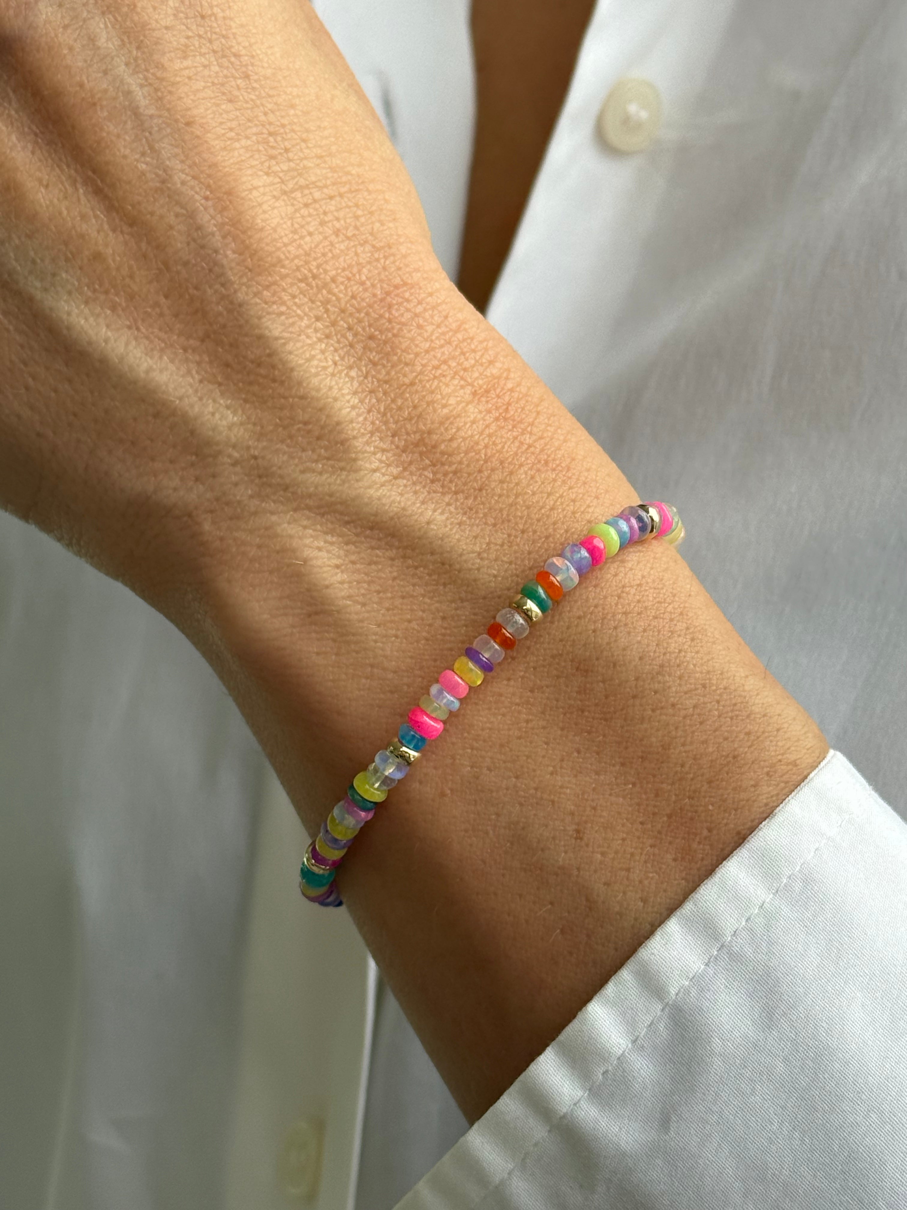 14k Gold Rainbow Opal Segment Bracelet Bead Bracelets Zoe Lev Jewelry