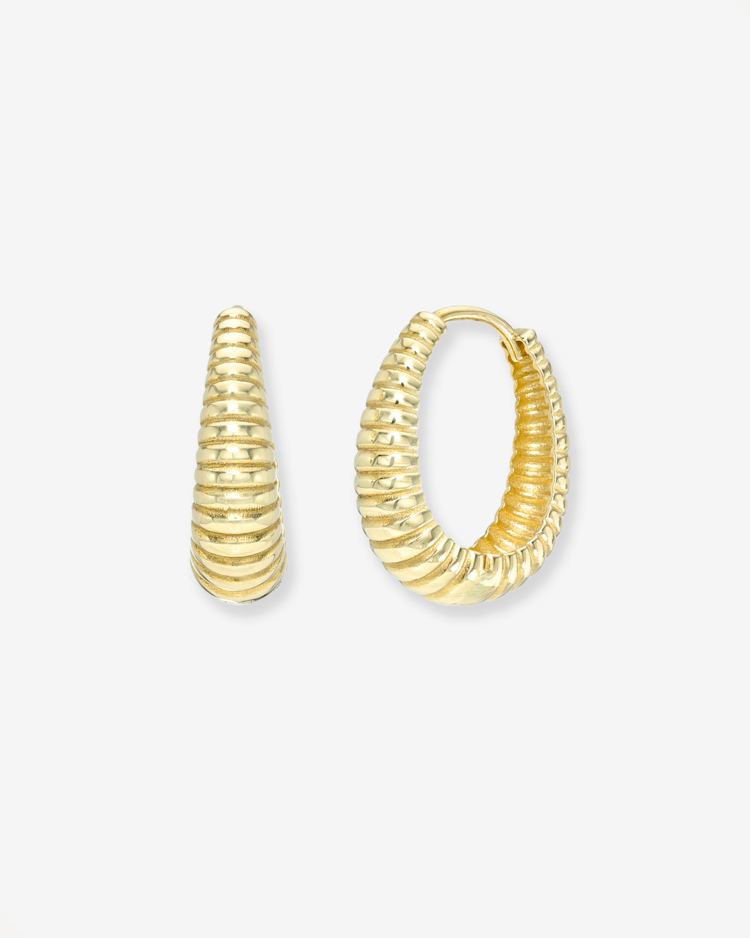 14K Gold Ribbed Oval Huggies Hoops & Huggies Zoe Lev Jewelry