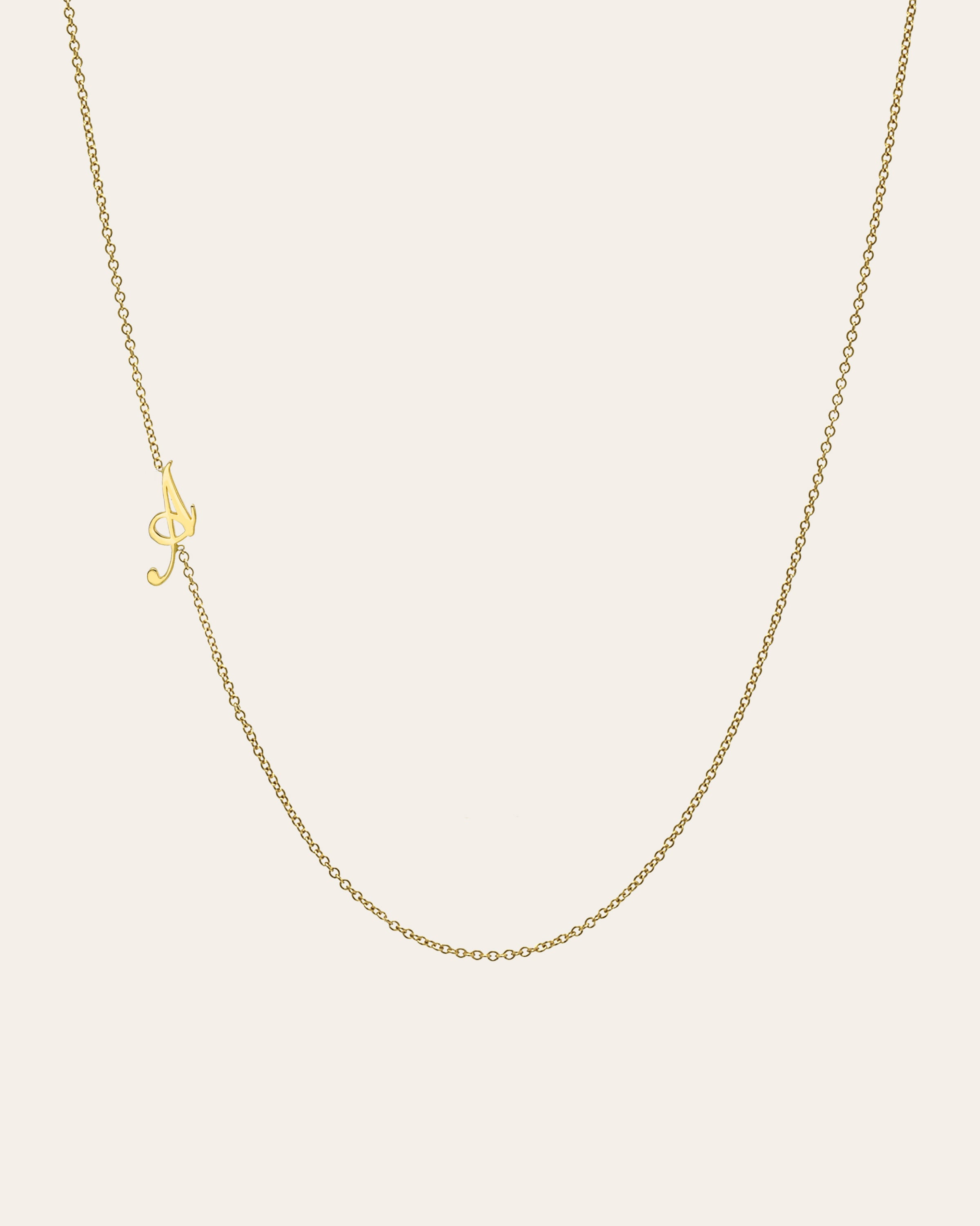 14k Gold Script Initial Asymmetrical Necklace Personalized Zoe Lev Jewelry