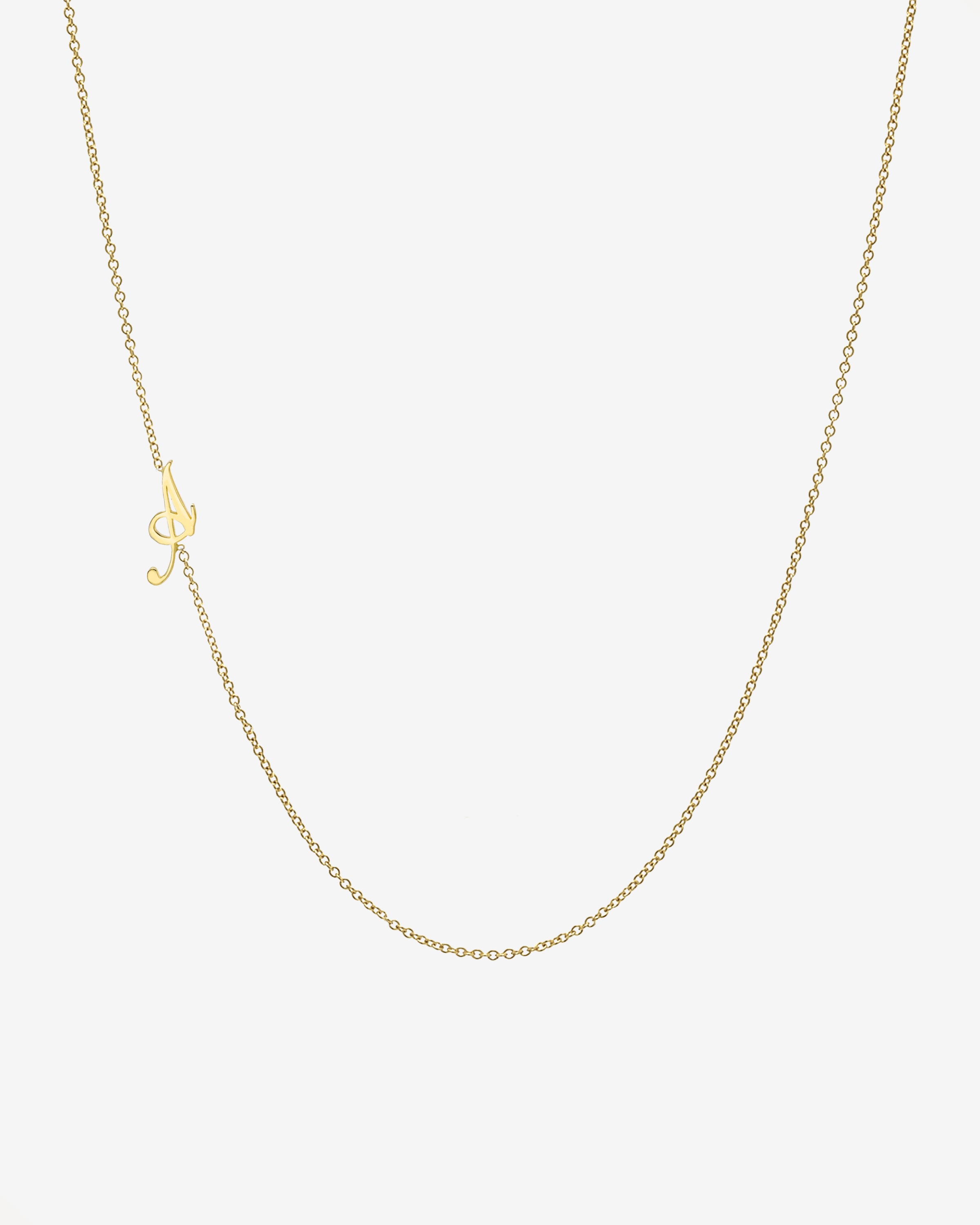 14k Gold Script Initial Asymmetrical Necklace Personalized Zoe Lev Jewelry