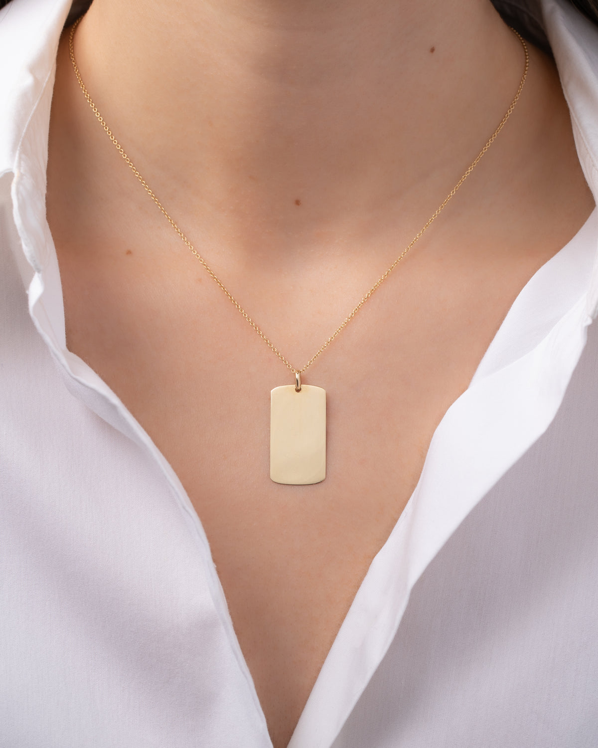 14k Gold Small Dog Tag Necklace