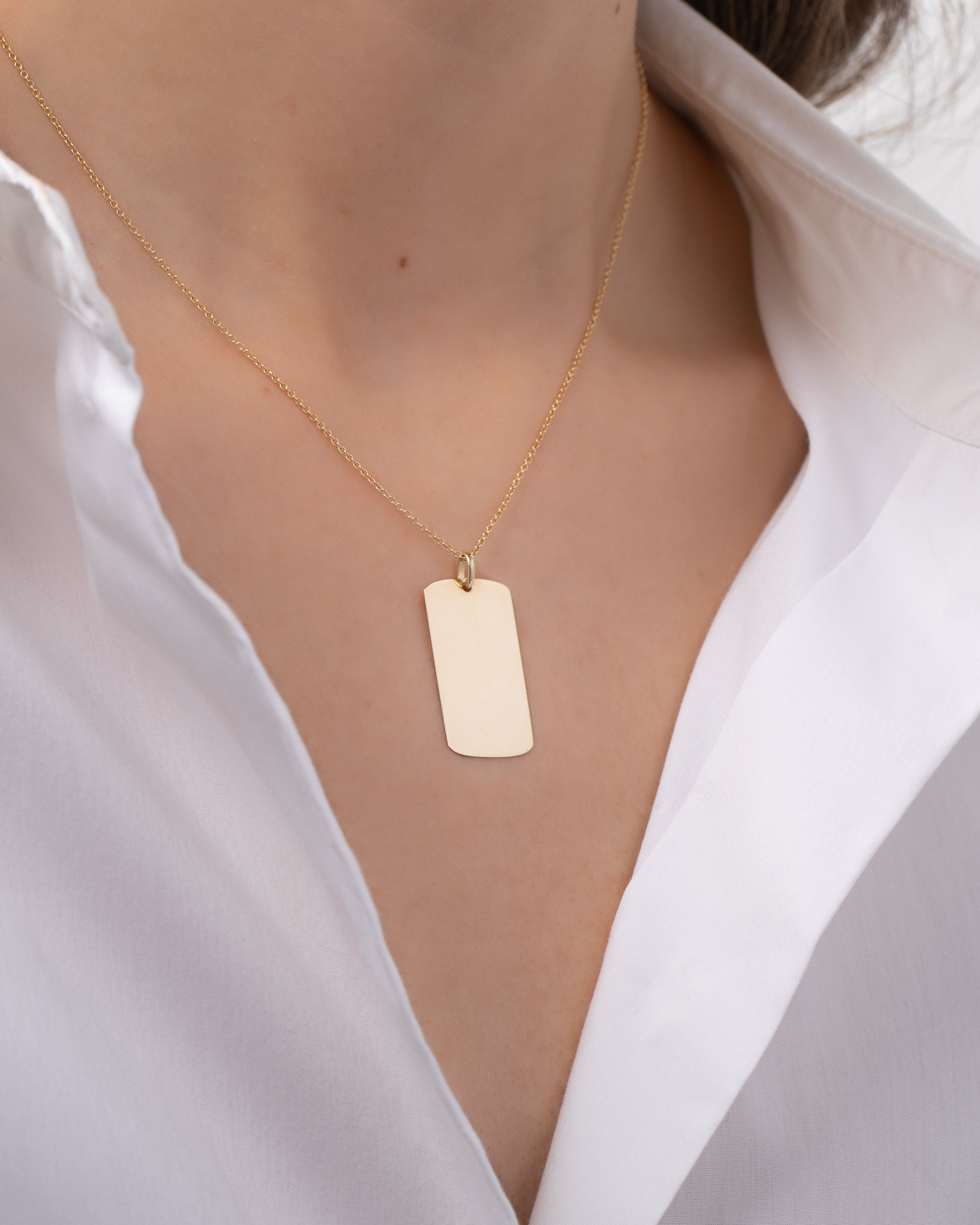 14k Gold Small Engraved Dog Tag Pendant Personalized Zoe Lev Jewelry