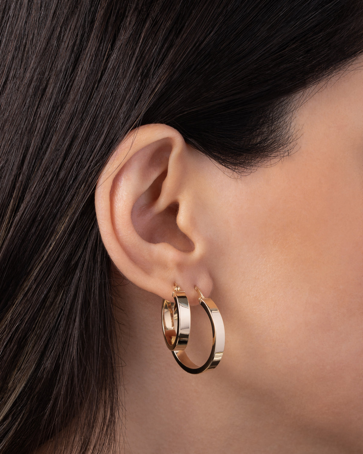 14k Gold Large Flat Hoop Earrings
