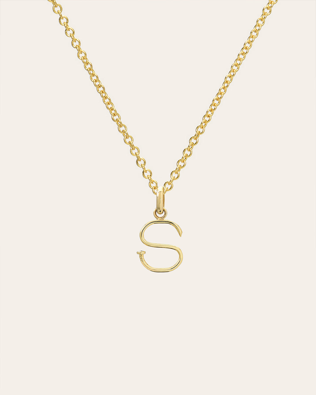 14k Gold Small Nail Initial Necklace