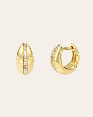 14k Gold Thick Diamond Line Dome Huggie Earrings