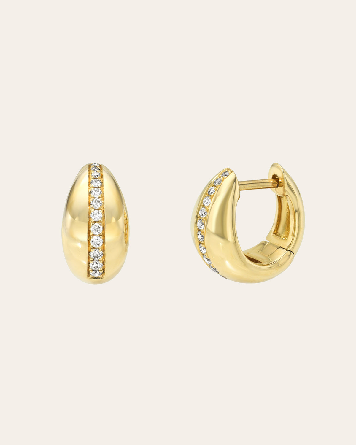 14k Gold Thick Diamond Line Dome Huggie Earrings