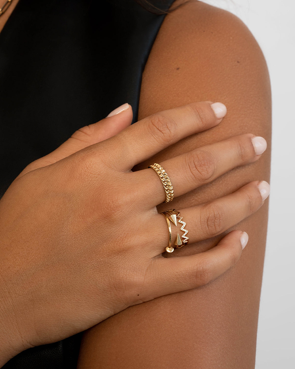 14k Gold Thin Solid Cuban Link Ring - Zoe Lev Jewelry