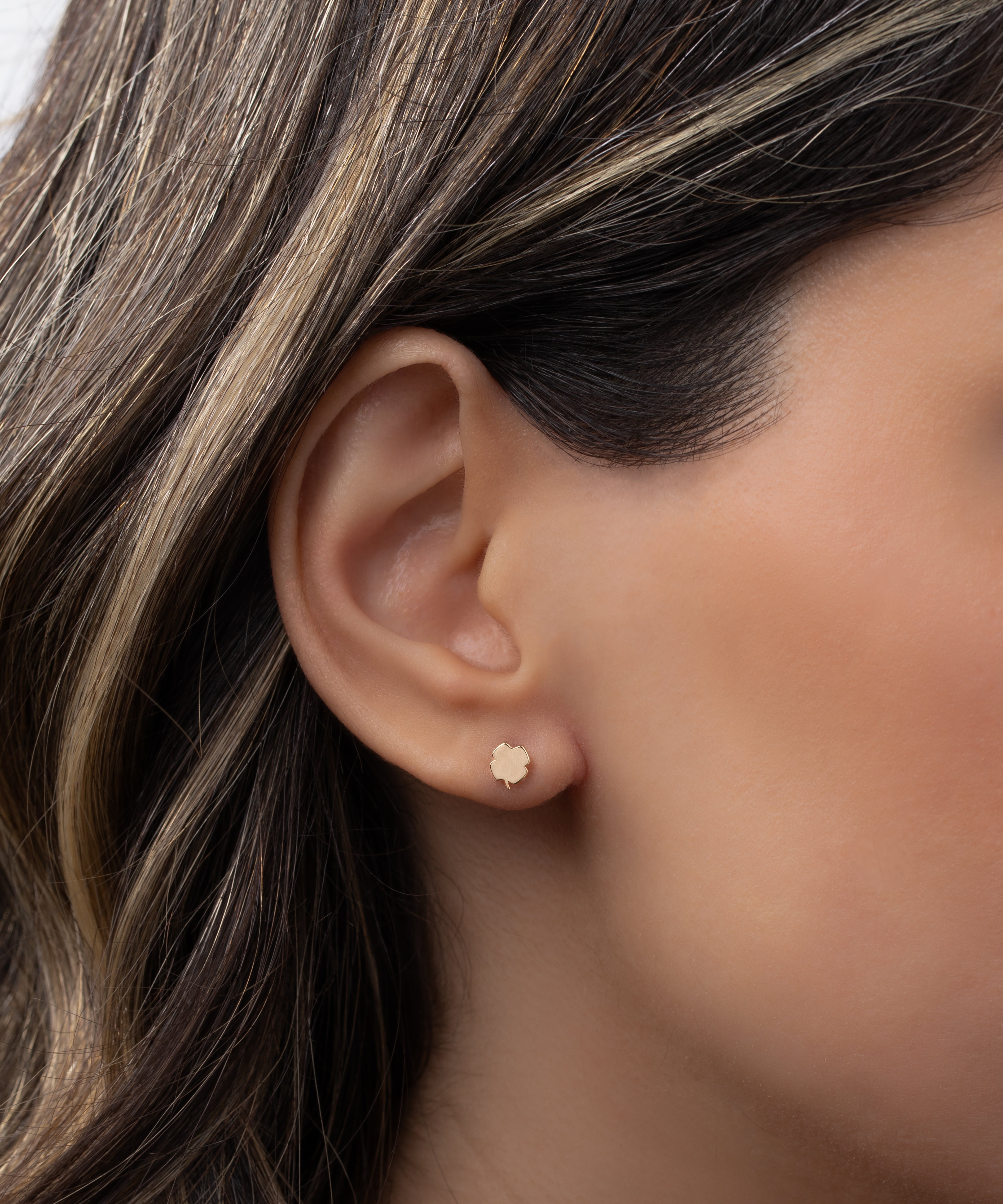 14k Gold Tiny Clover Stud Earring Zoe Lev Jewelry