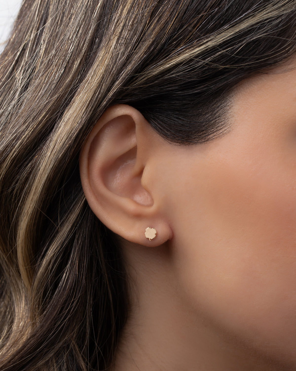 14k Gold Tiny Clover Stud Earring