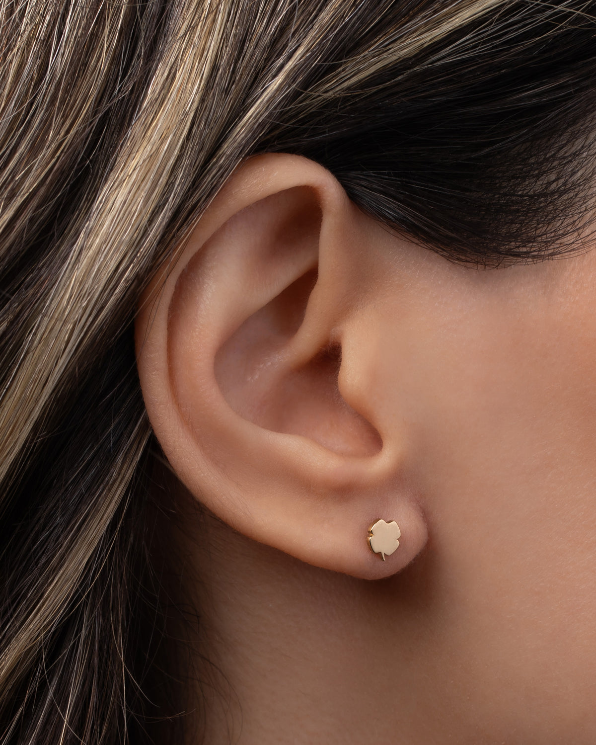 14k Gold Tiny Clover Stud Earring