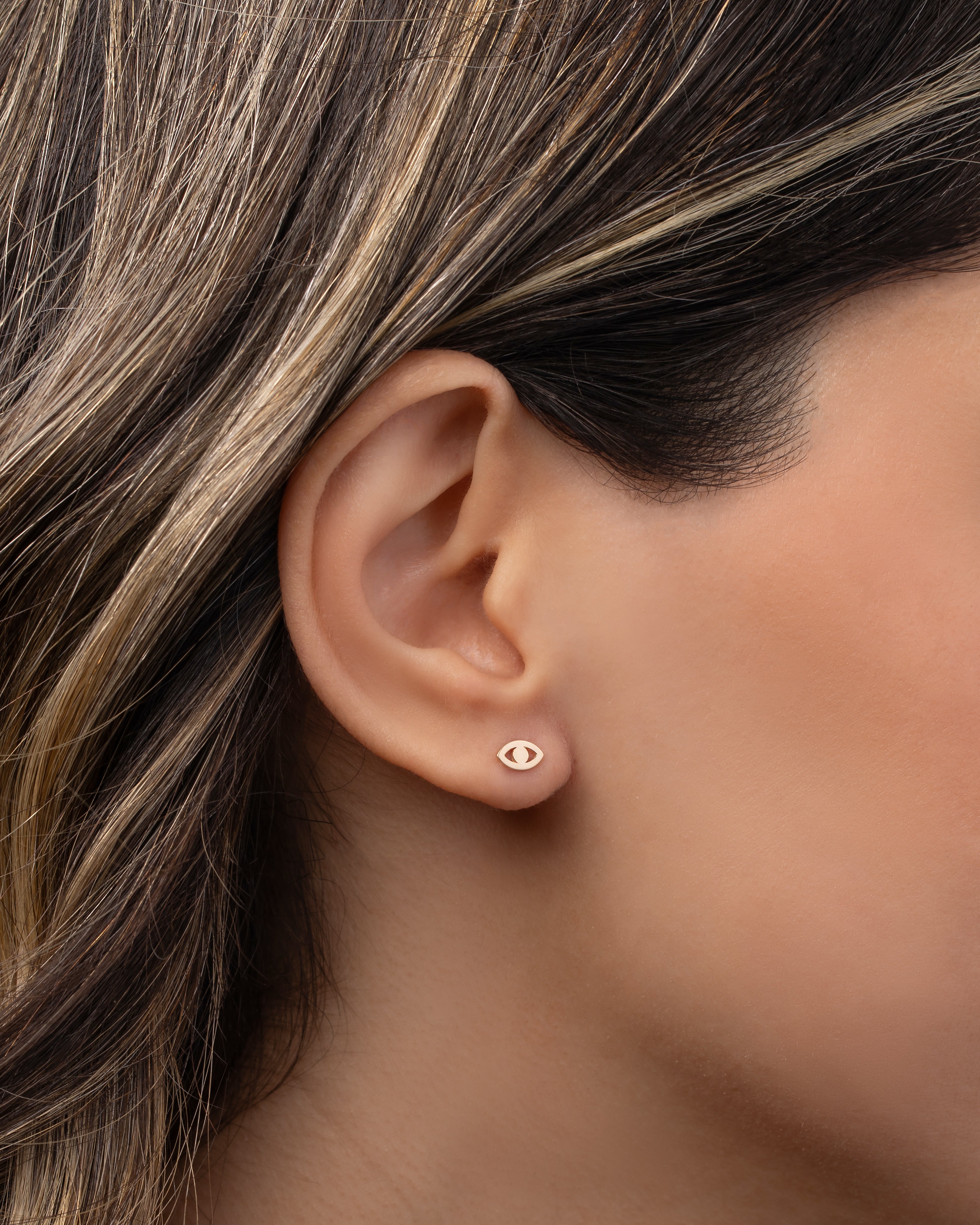 14k Gold Tiny Evil Eye Stud Earring Zoe Lev Jewelry