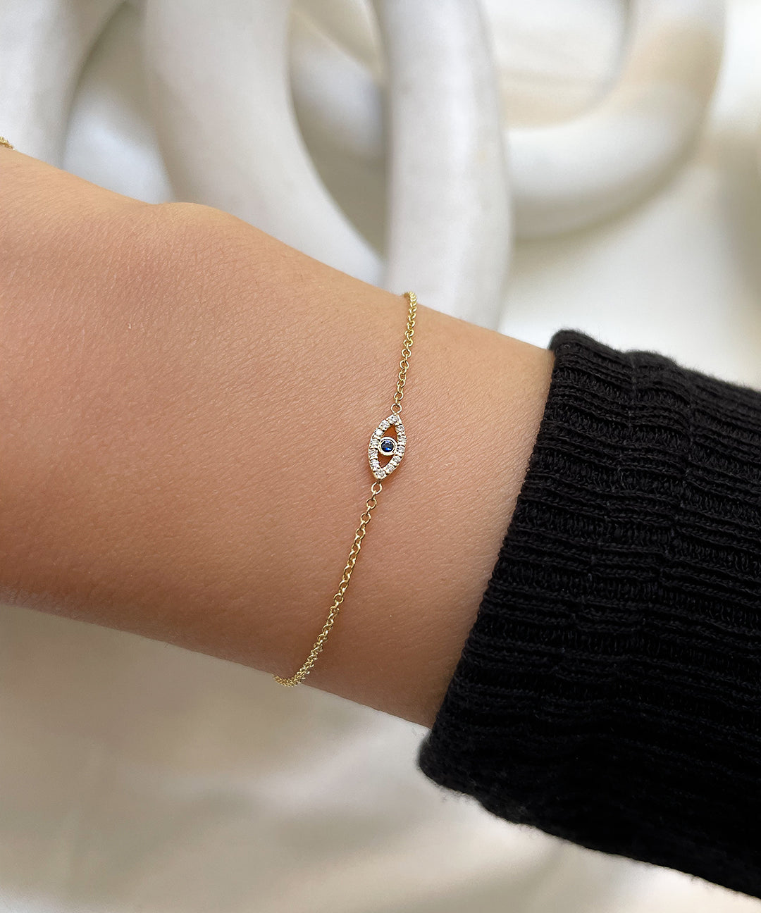 14k Gold Tiny Evil Eye with Diamonds Bracelet Zoe Lev Jewelry