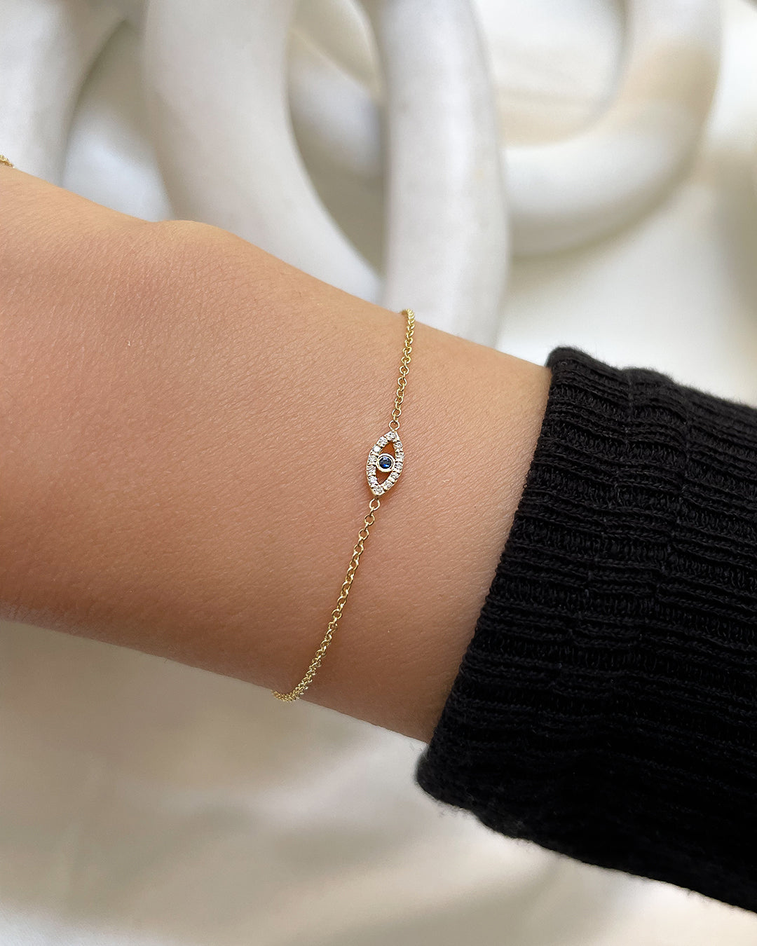 14k Gold Tiny Evil Eye with Diamonds Bracelet Zoe Lev Jewelry