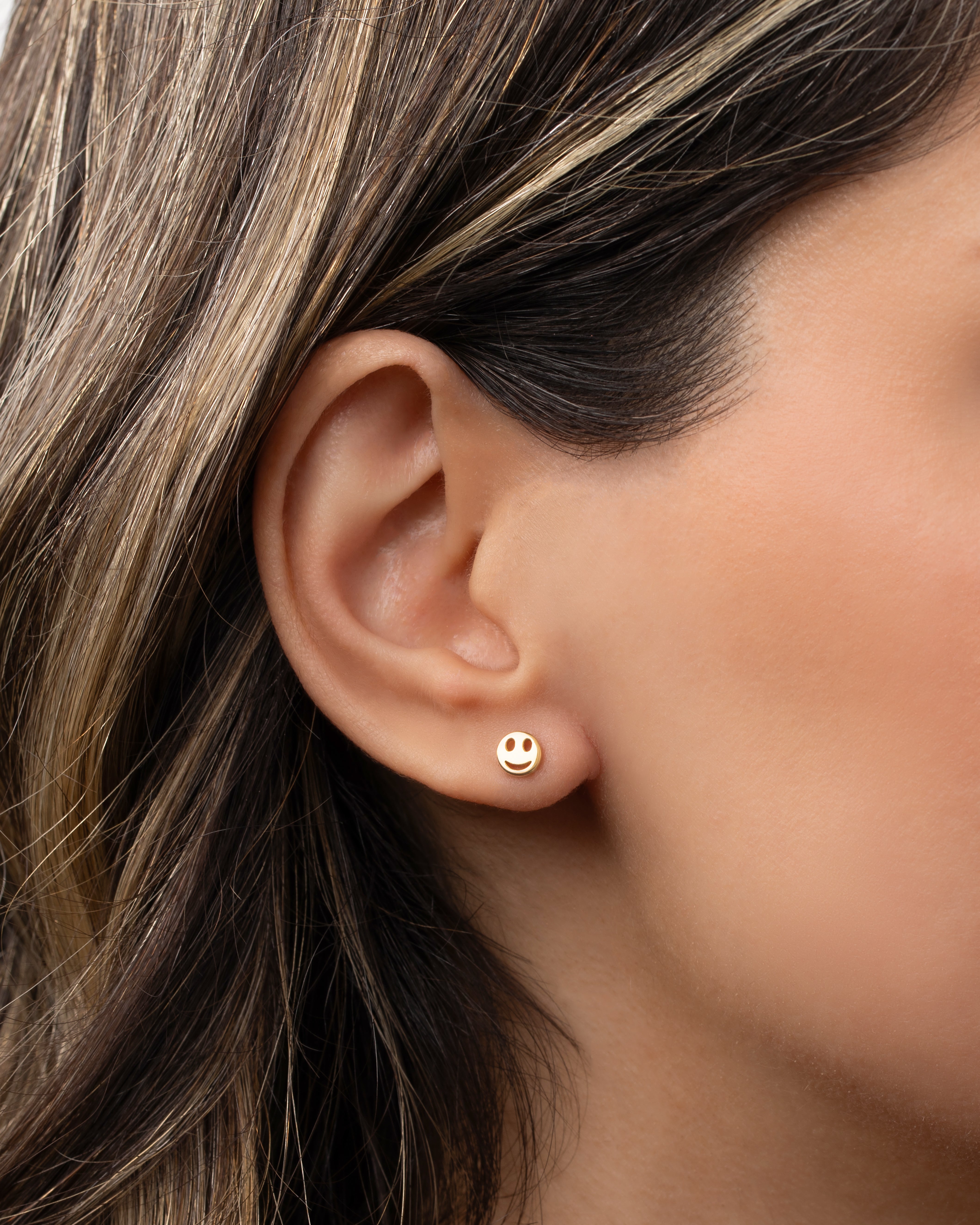 14k Gold Tiny Happy Emoji Stud Earring Zoe Lev Jewelry