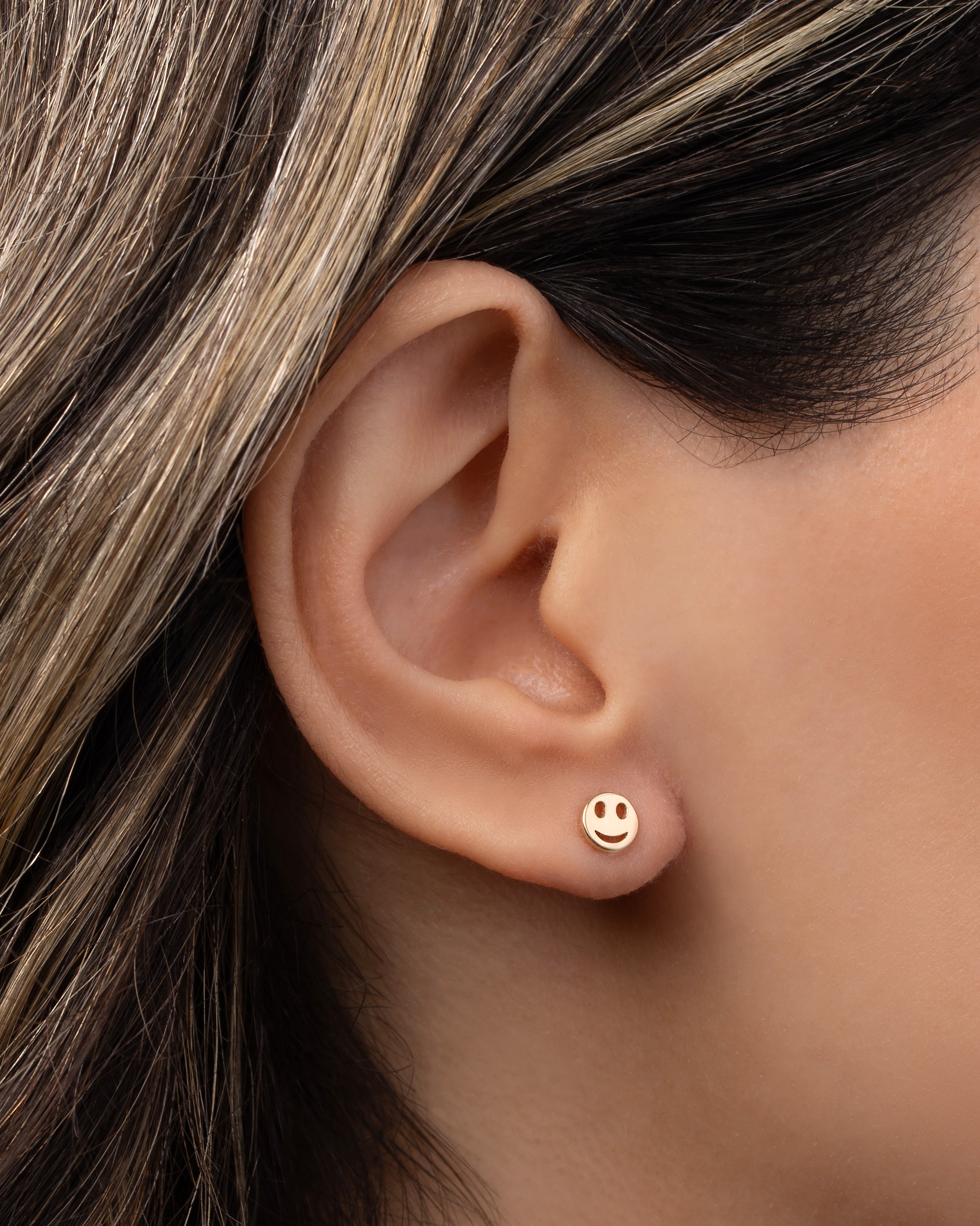 14k Gold Tiny Happy Emoji Stud Earring Zoe Lev Jewelry