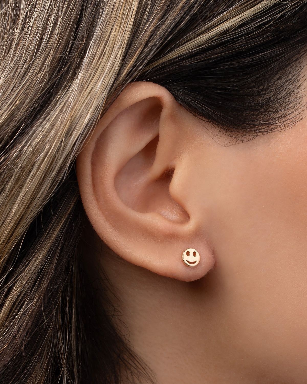 14k Gold Tiny Happy Emoji Stud Earring