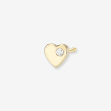14k Gold Tiny Heart with Diamond Stud Earring Zoe Lev Jewelry