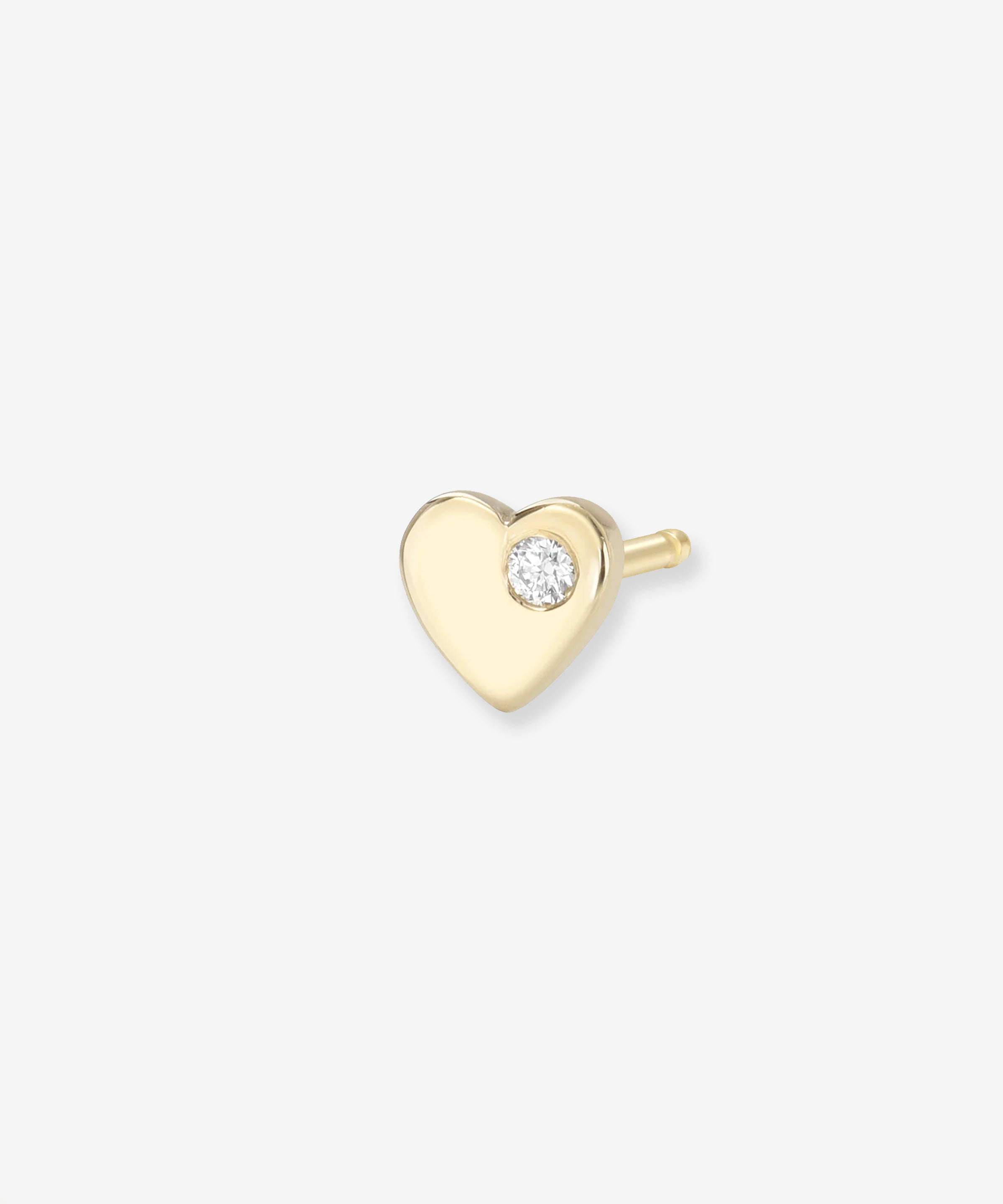 14k Gold Tiny Heart with Diamond Stud Earring Zoe Lev Jewelry
