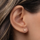 14k Gold Tiny Heart with Diamond Stud Earring Zoe Lev Jewelry