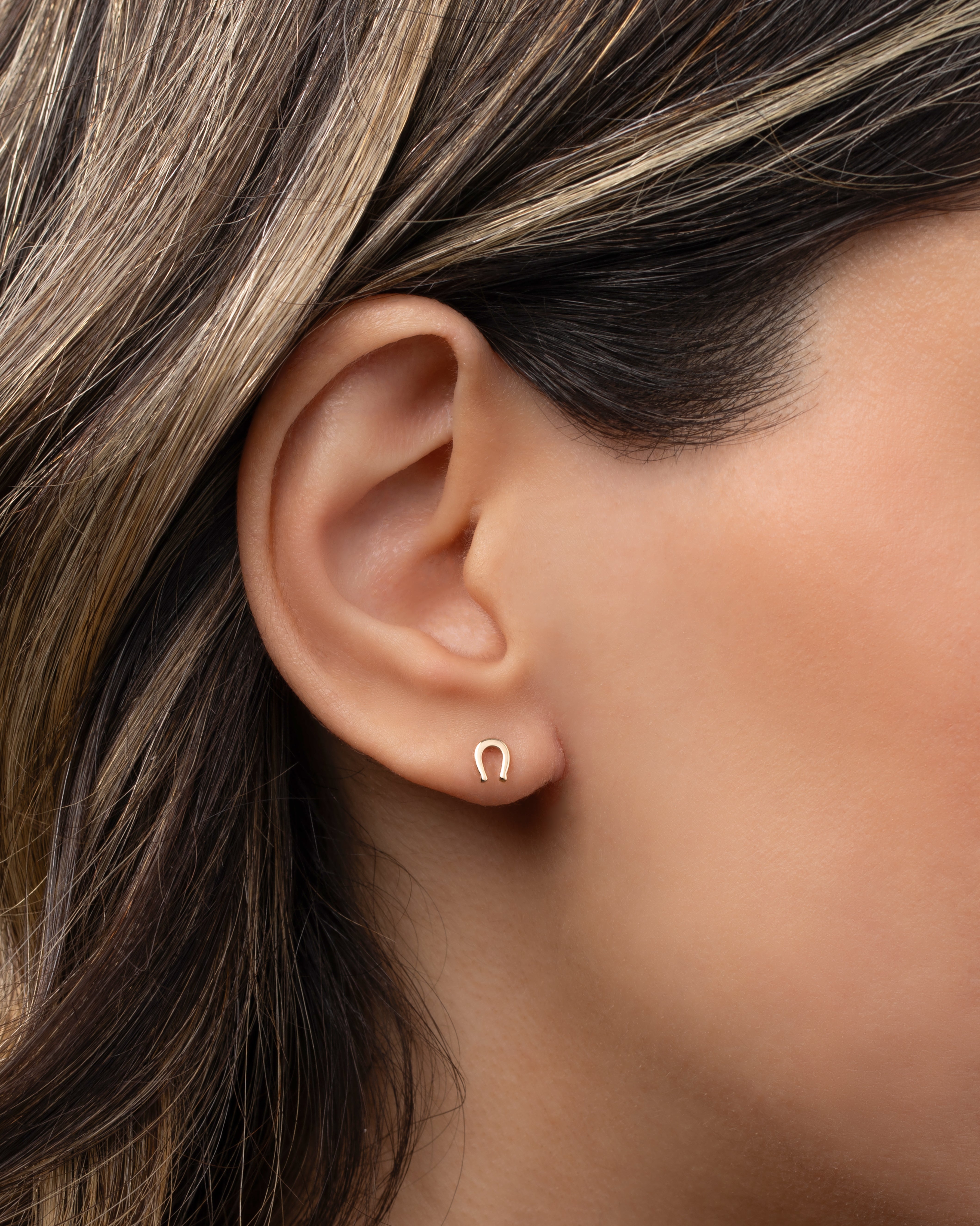 14k Gold Tiny Horseshoe Stud Earring Zoe Lev Jewelry