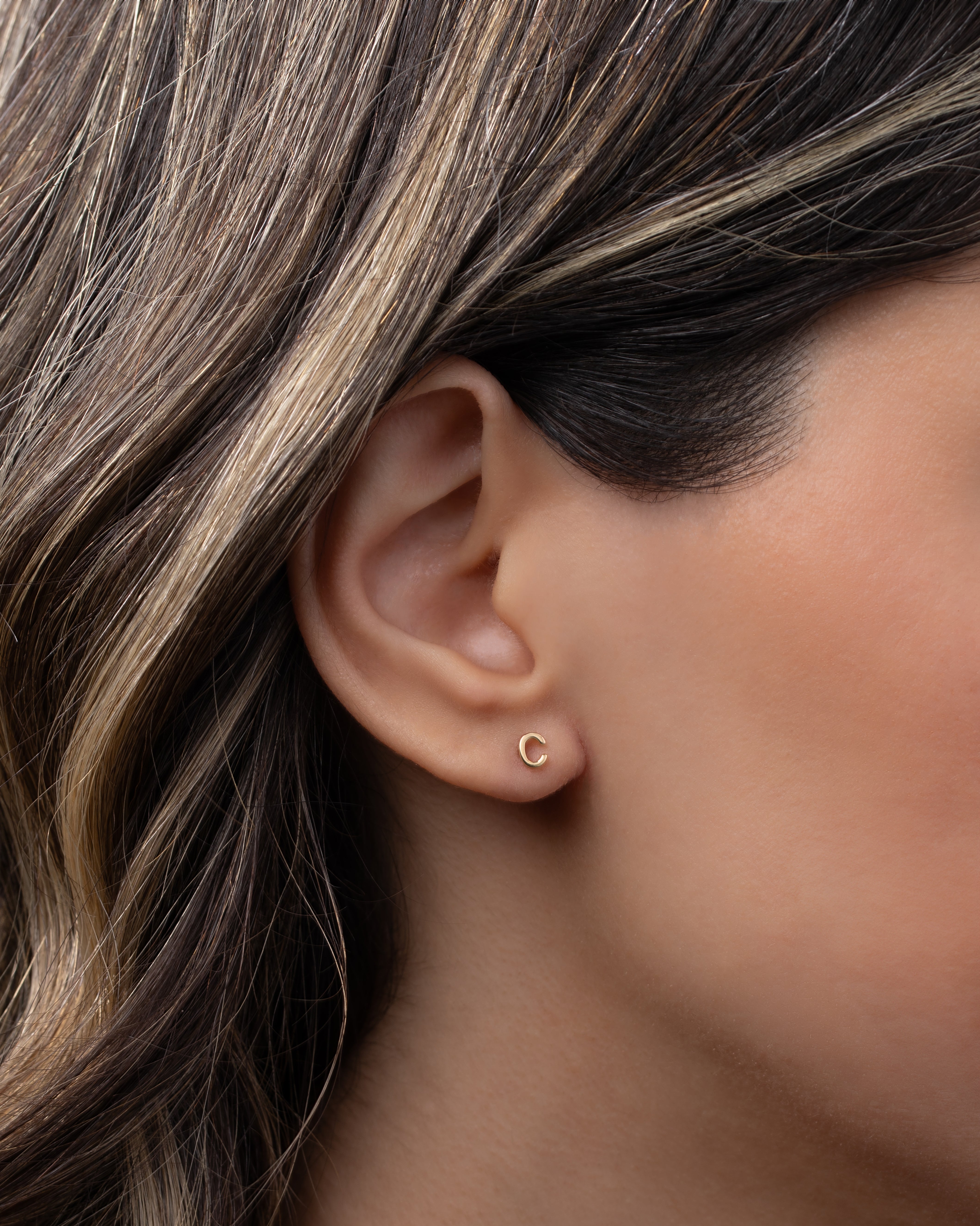 14k Gold Tiny Letter Stud Earring Personalized Zoe Lev Jewelry