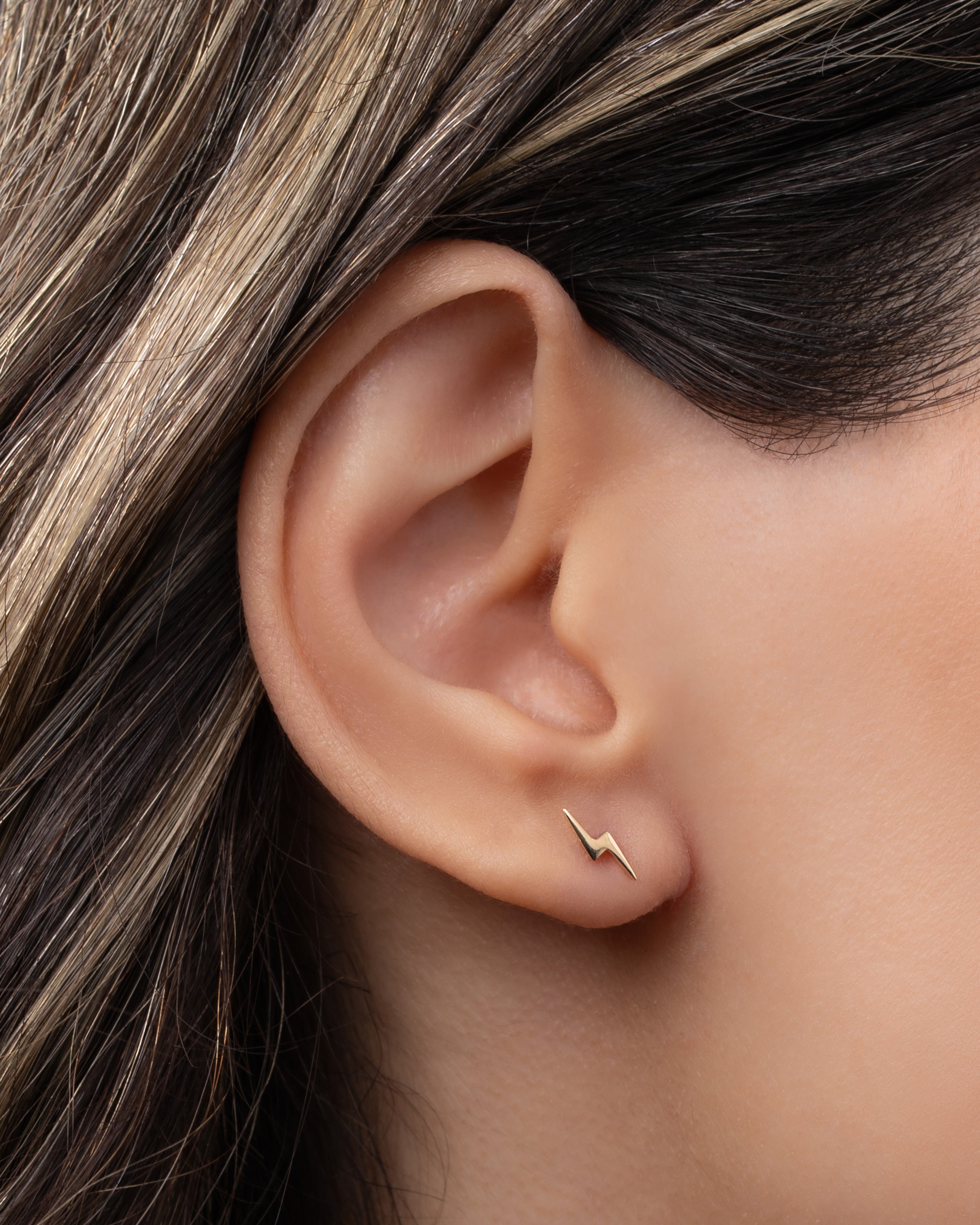 14k Gold Tiny Lightning Bolt Stud Earring Zoe Lev Jewelry
