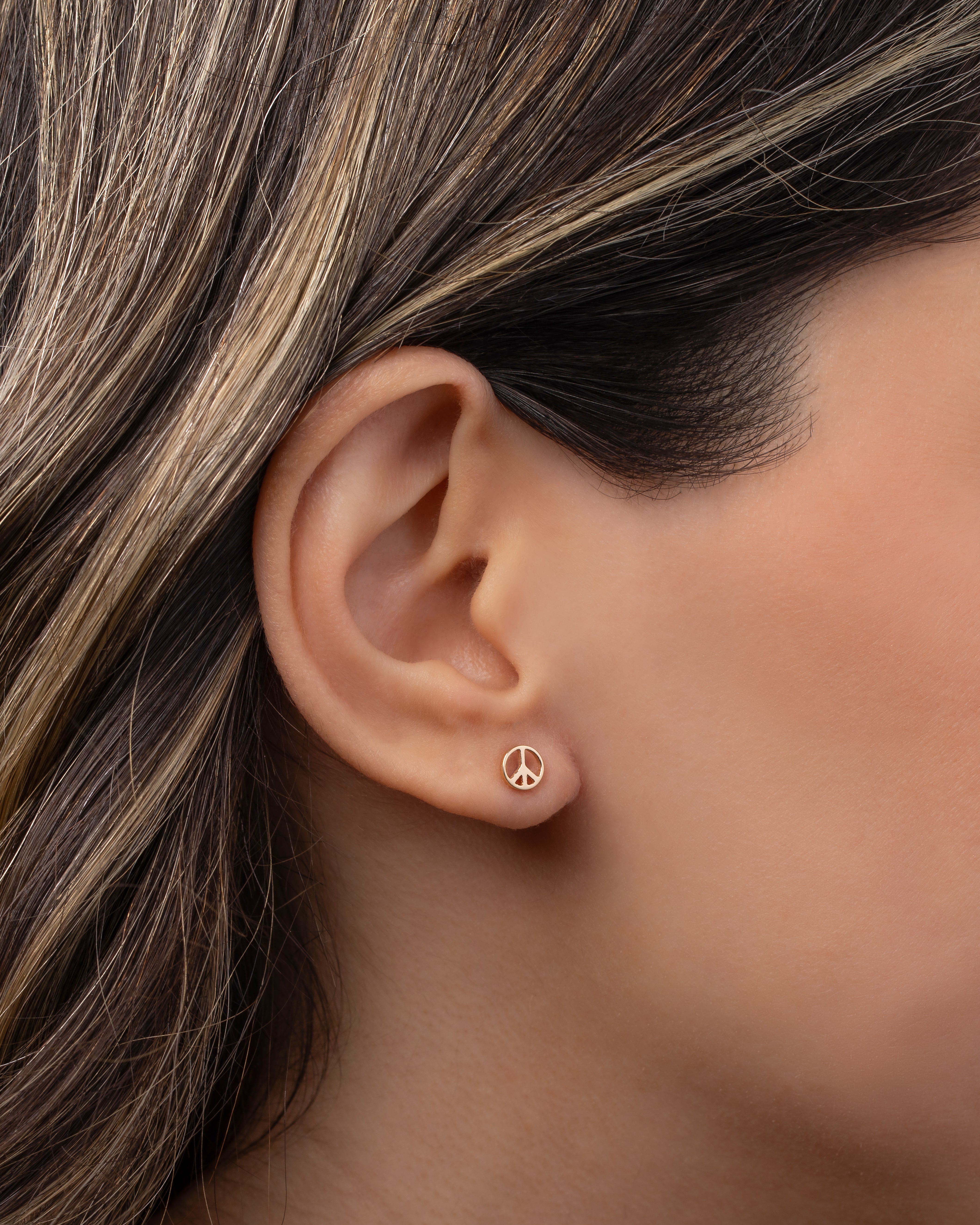 14k Gold Tiny Peace Sign Stud Earring Zoe Lev Jewelry