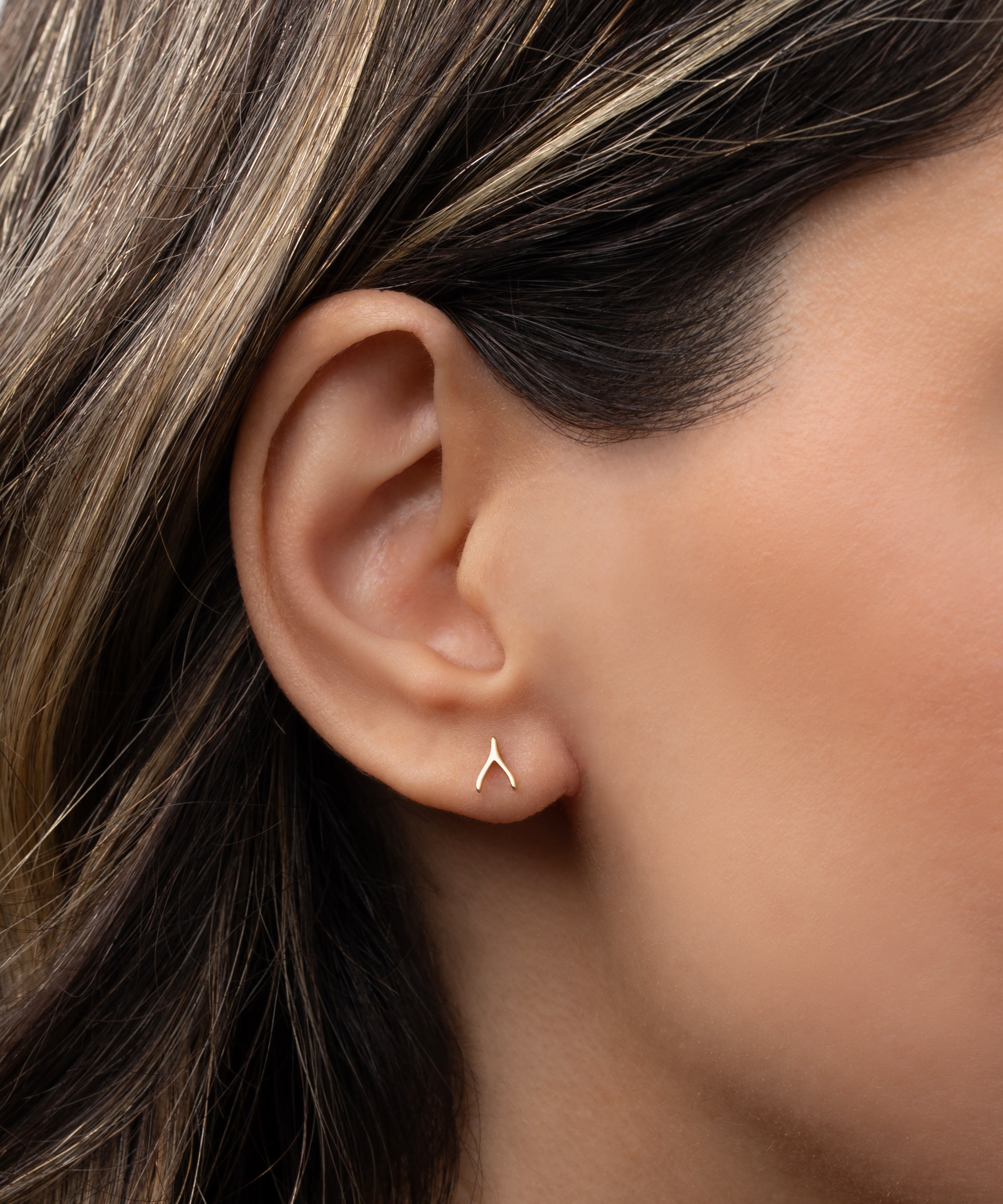 14k Gold Tiny Wishbone Stud Earring Zoe Lev Jewelry