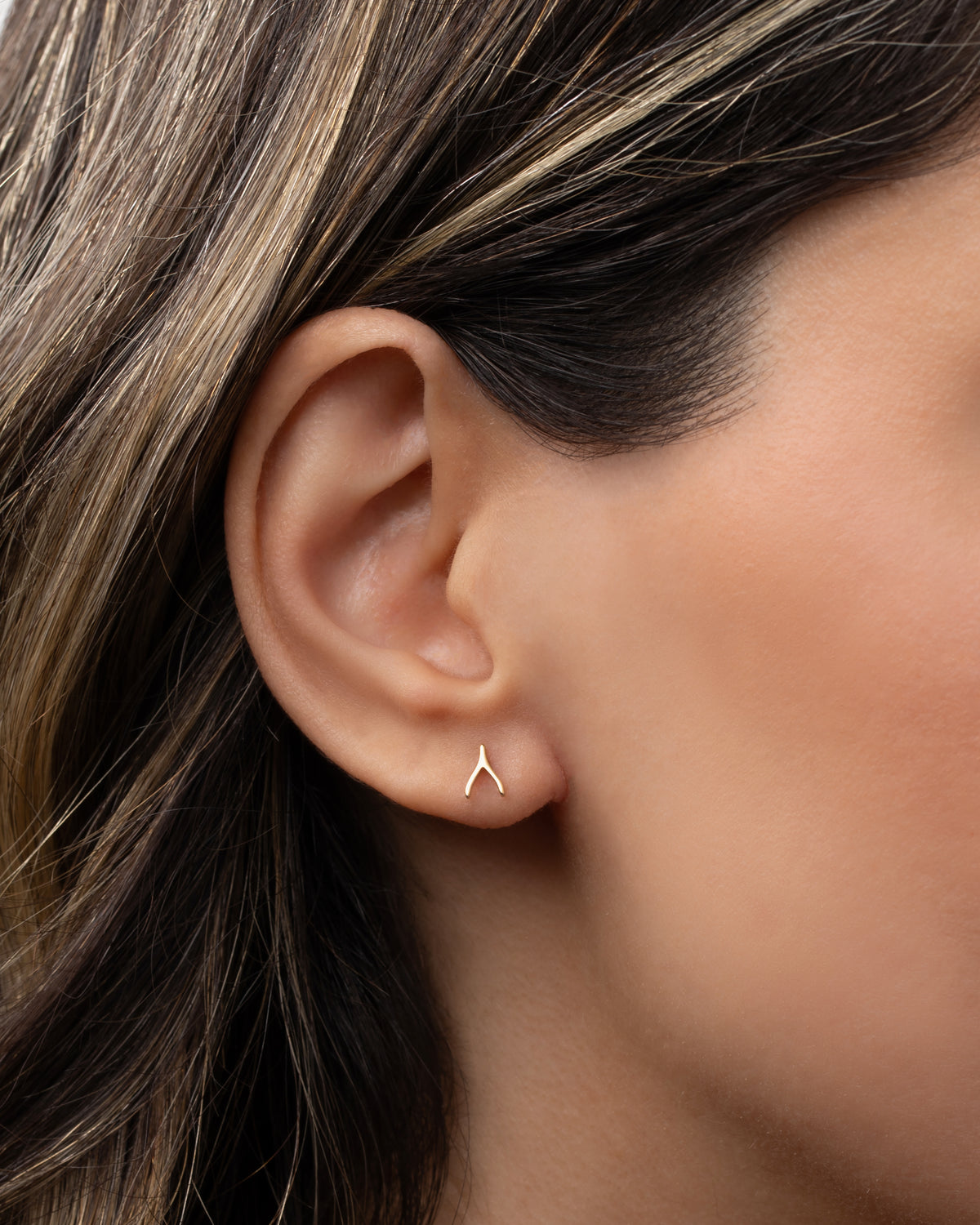 14k Gold Tiny Wishbone Stud Earring