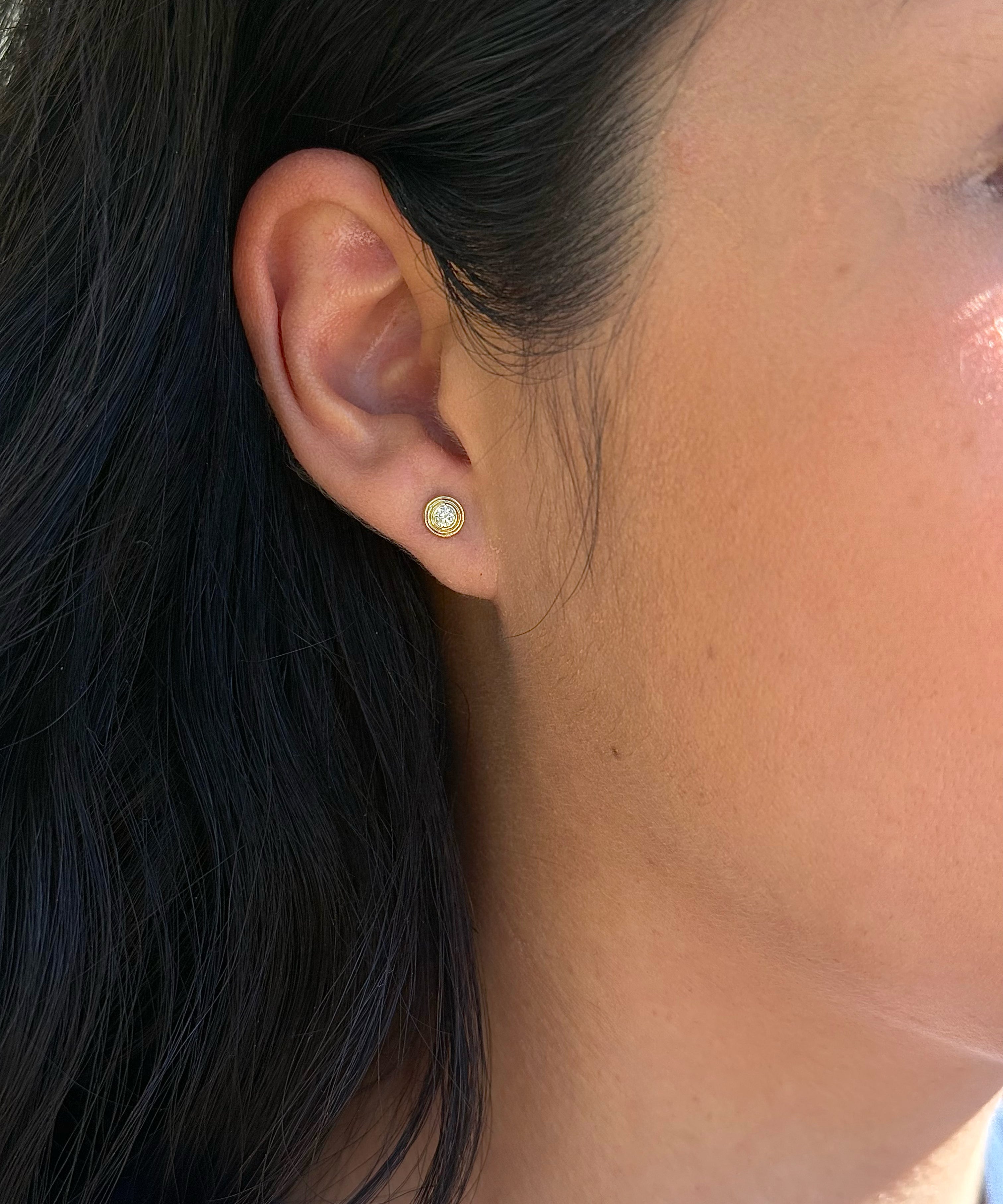 14k Gold Triple Birthstone Bezel Studs Personalized Zoe Lev Jewelry